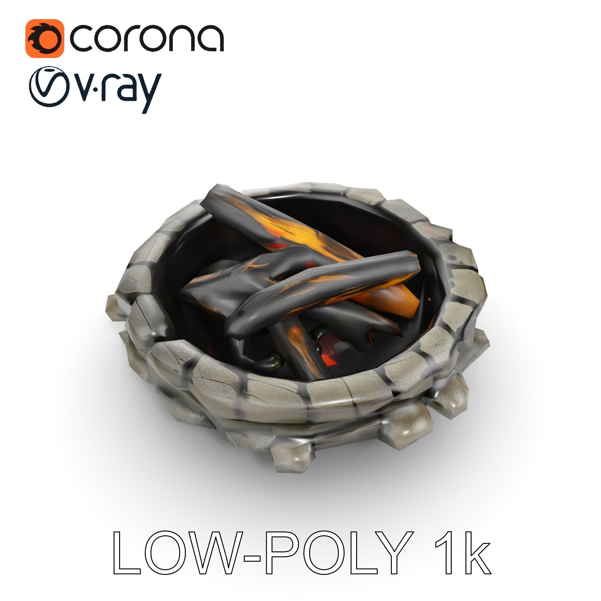 Rustic Campfire Stone Circle Model Pack Low-poly 3D model_9