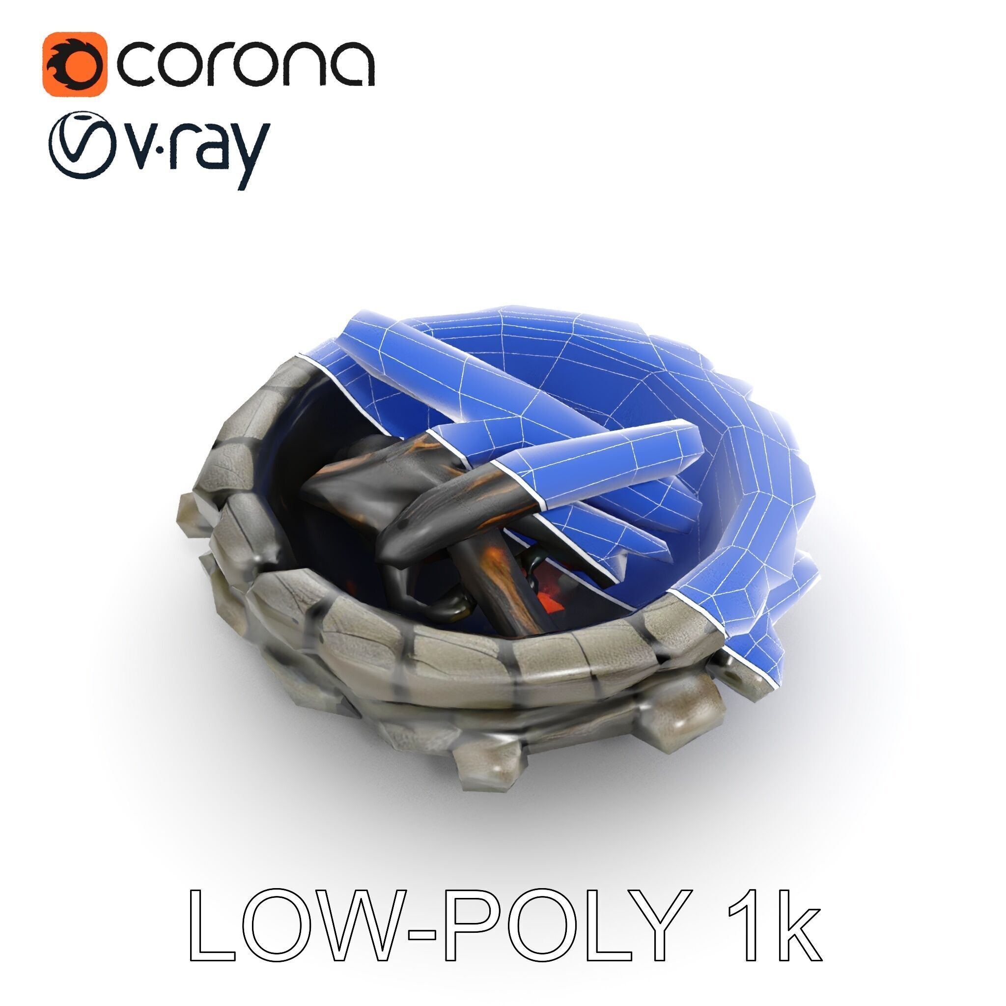 Rustic Campfire Stone Circle Model Pack Low-poly 3D model_22