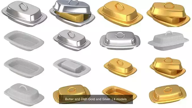 Butter and Dish Gold and Silver 