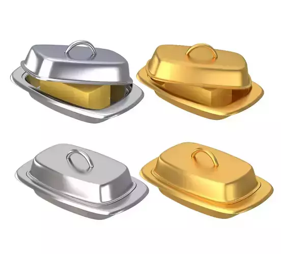 Butter and Dish Gold and Silver 