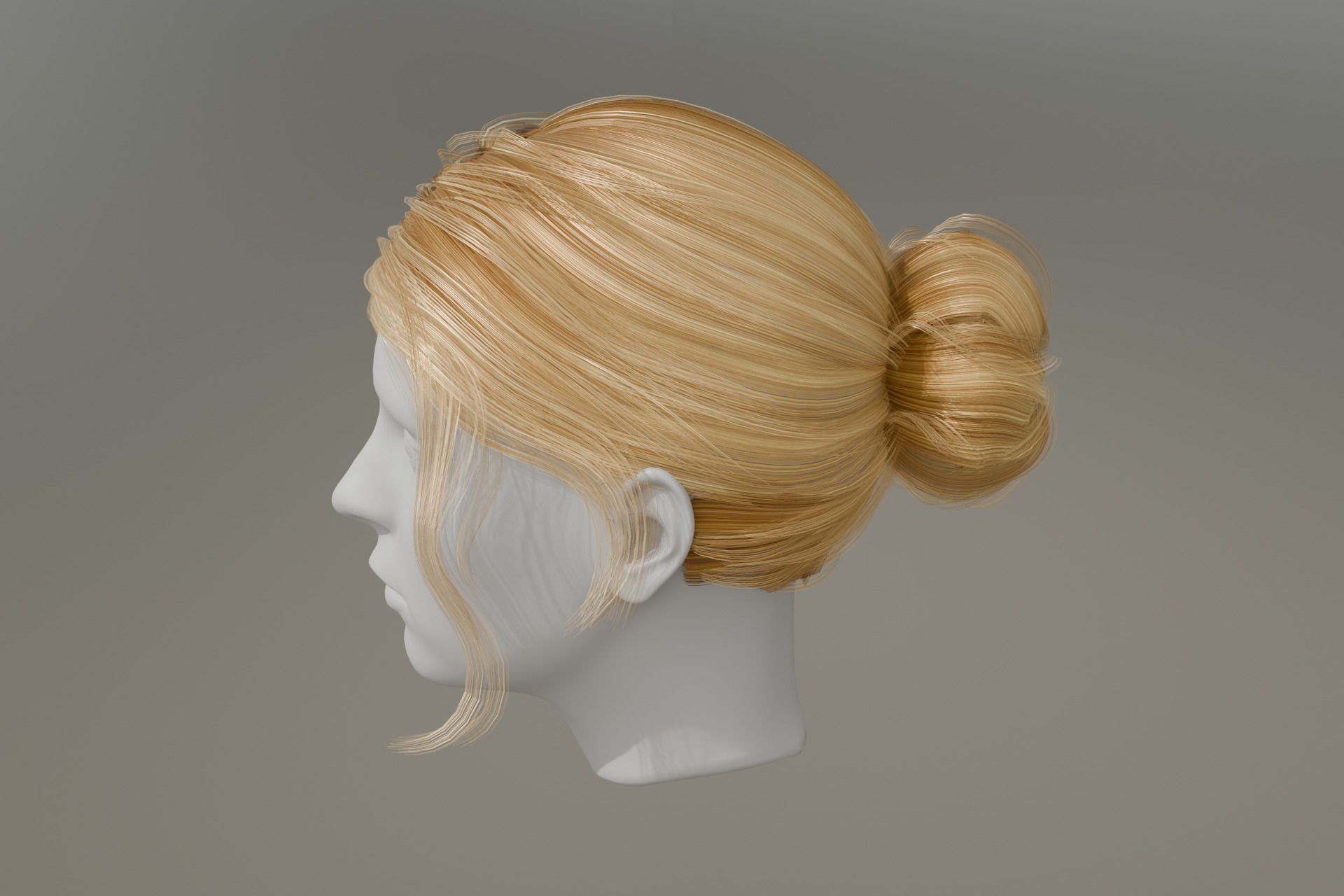 3d Female hair with bun Low-poly 3D model_2