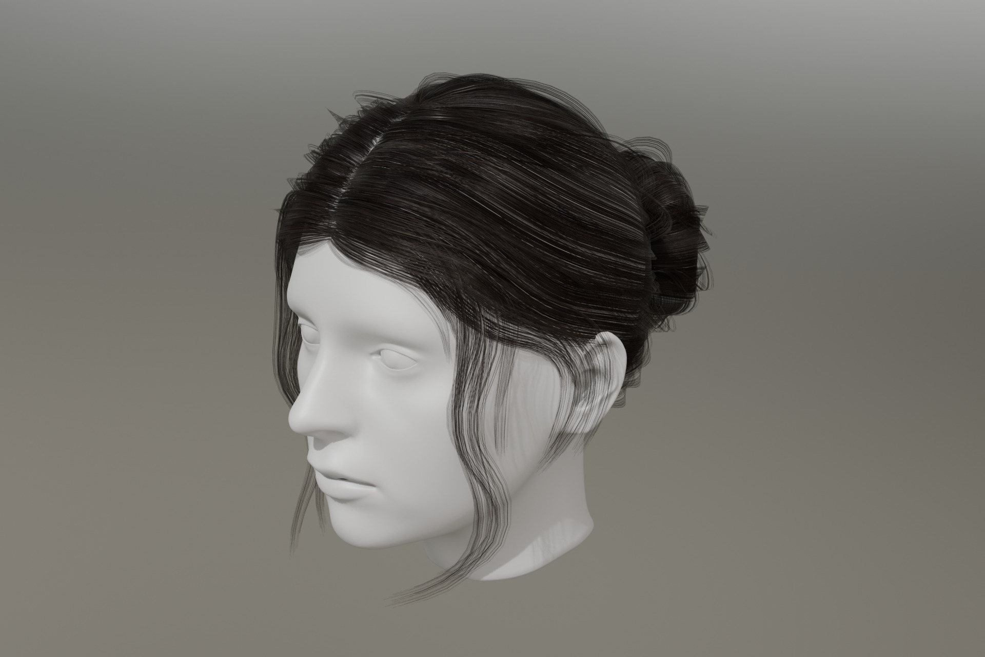 3d Female hair with bun Low-poly 3D model_6