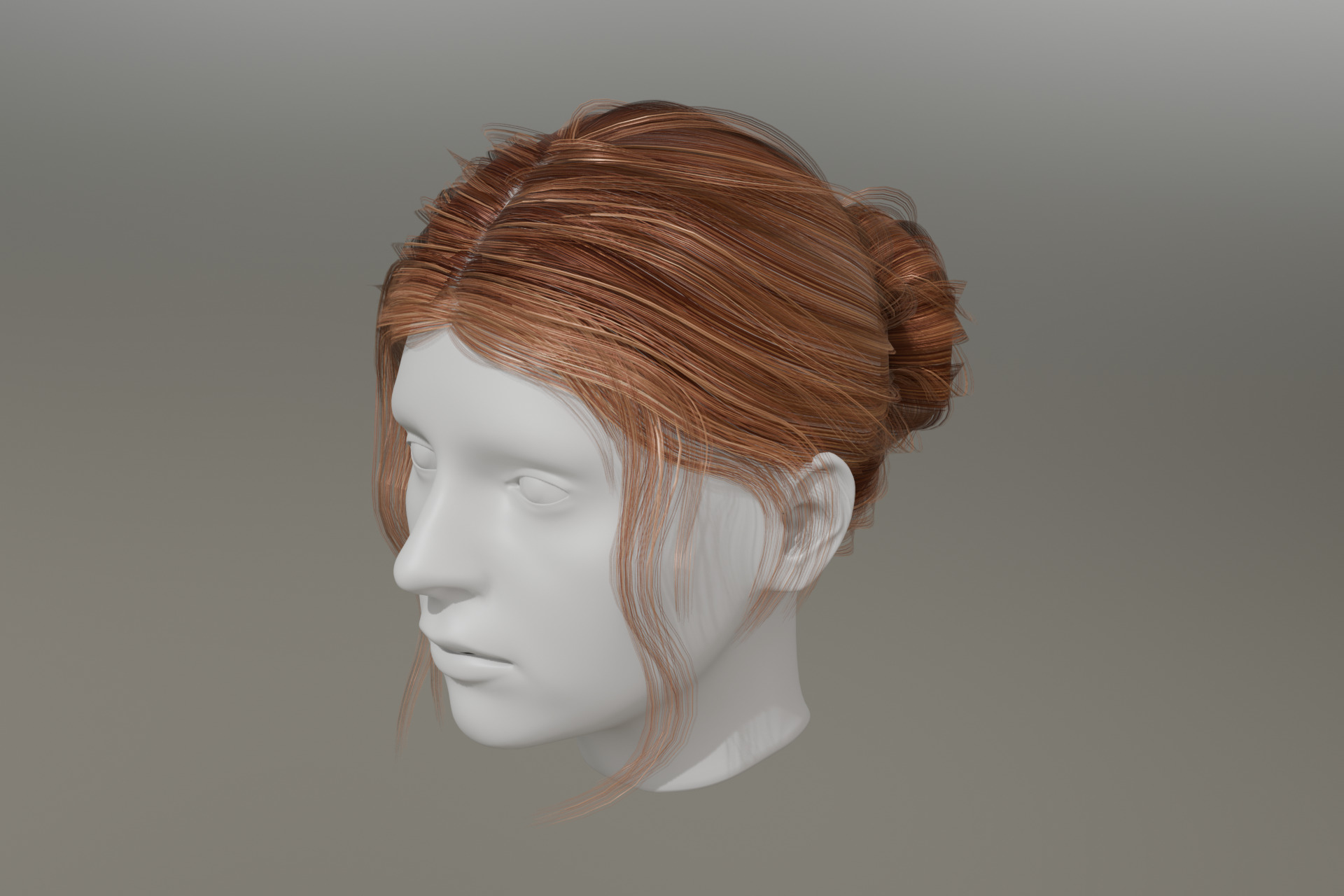 3d Female hair with bun Low-poly 3D model_7