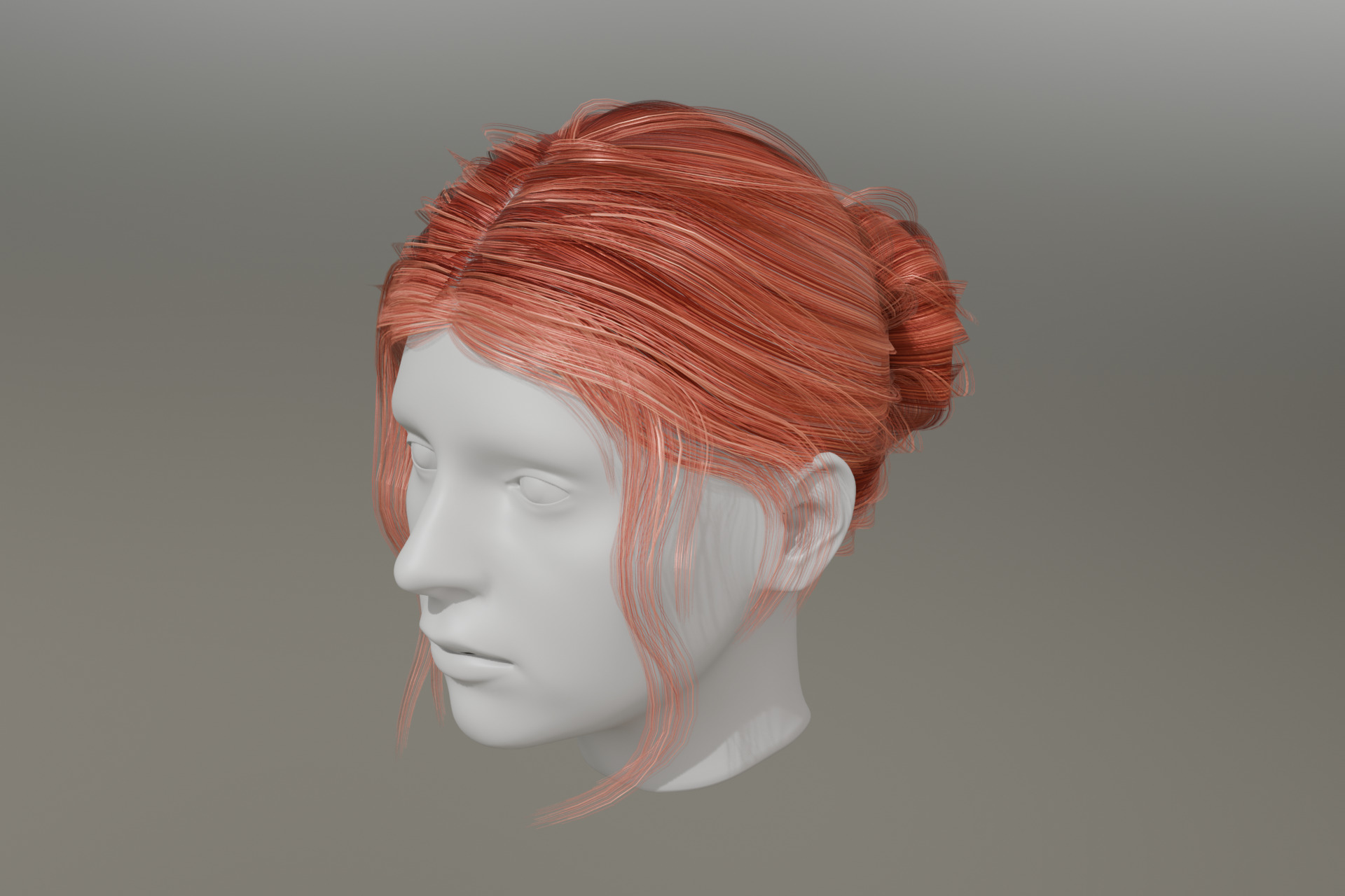 3d Female hair with bun Low-poly 3D model_8