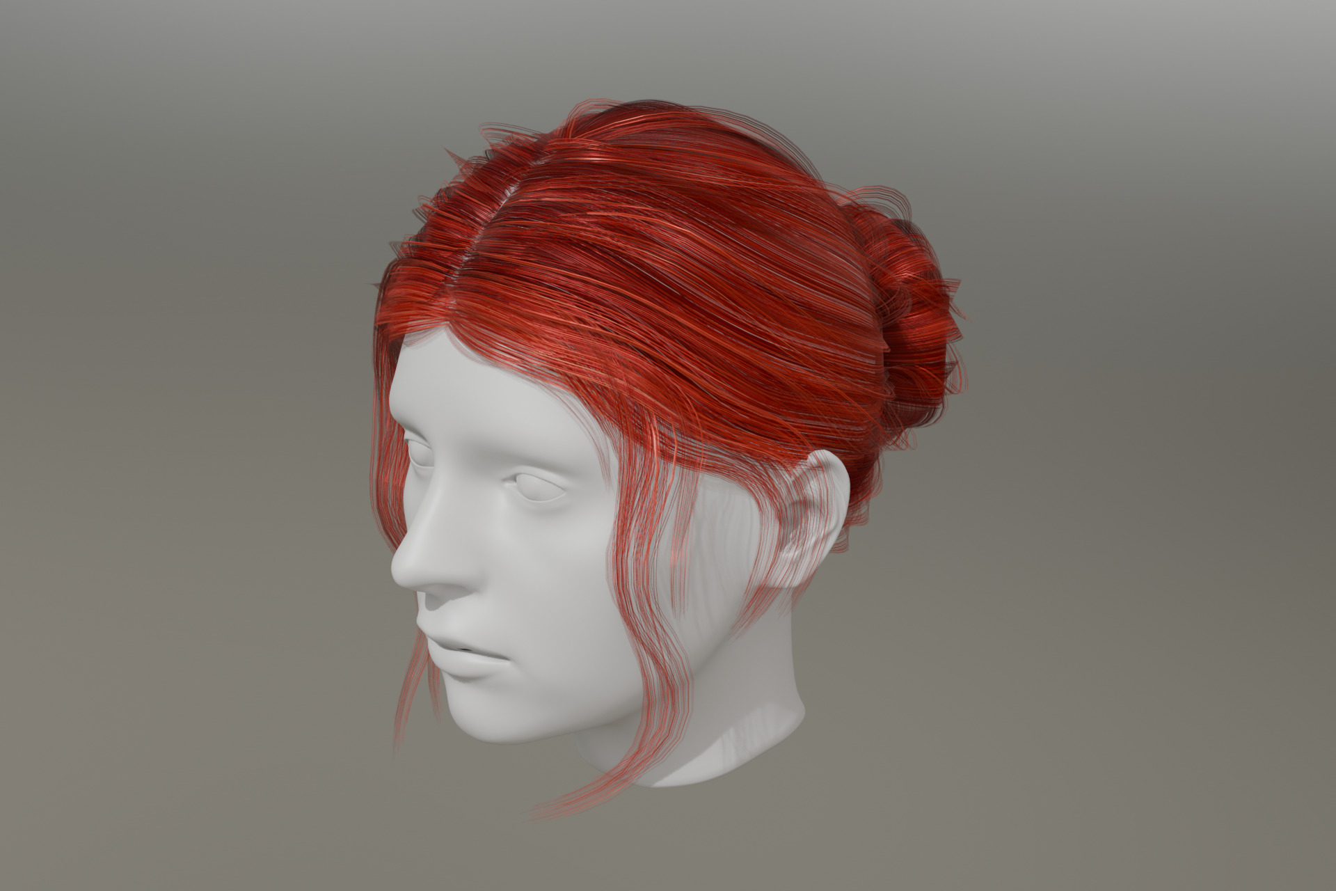 3d Female hair with bun Low-poly 3D model_9