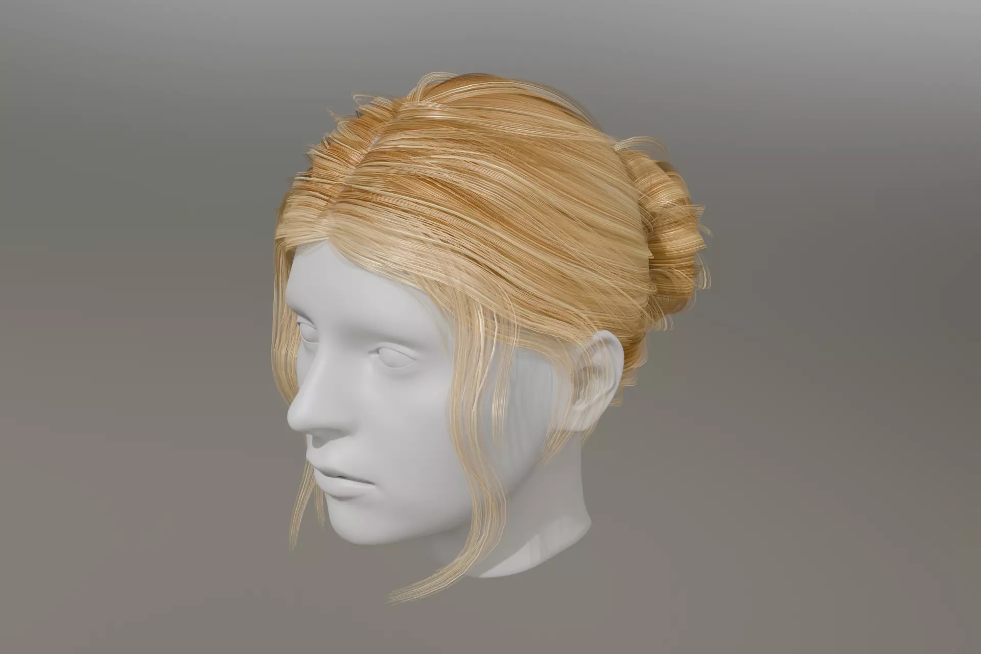 3d Female hair with bun Low-poly 3D model_0