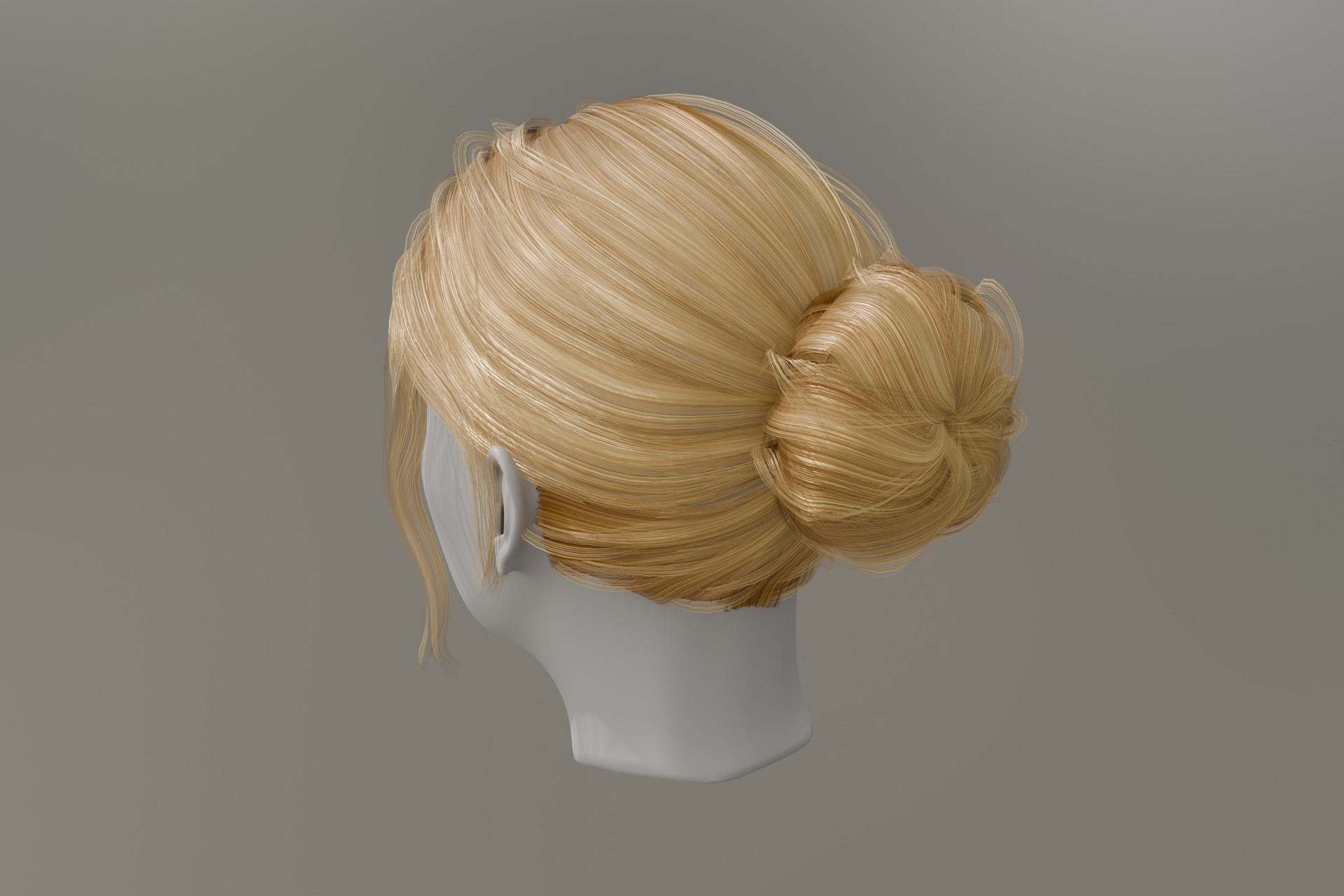 3d Female hair with bun Low-poly 3D model_3