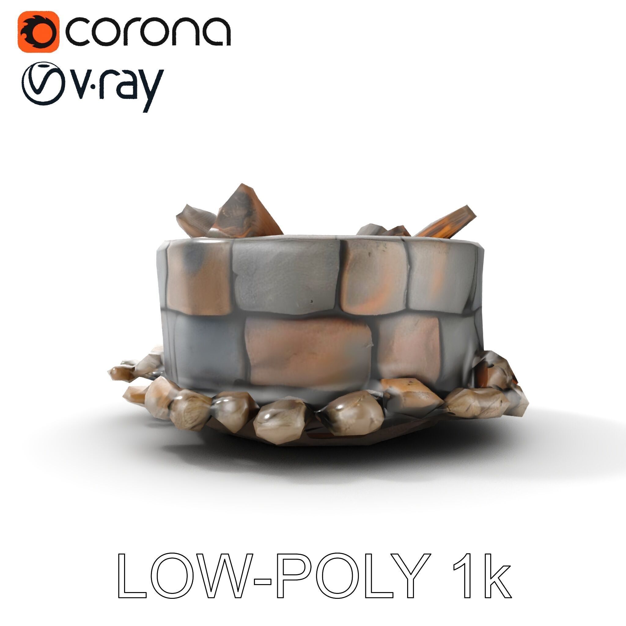 Realistic Stone Fire Pit D Model Pack Low-poly 3D model_9