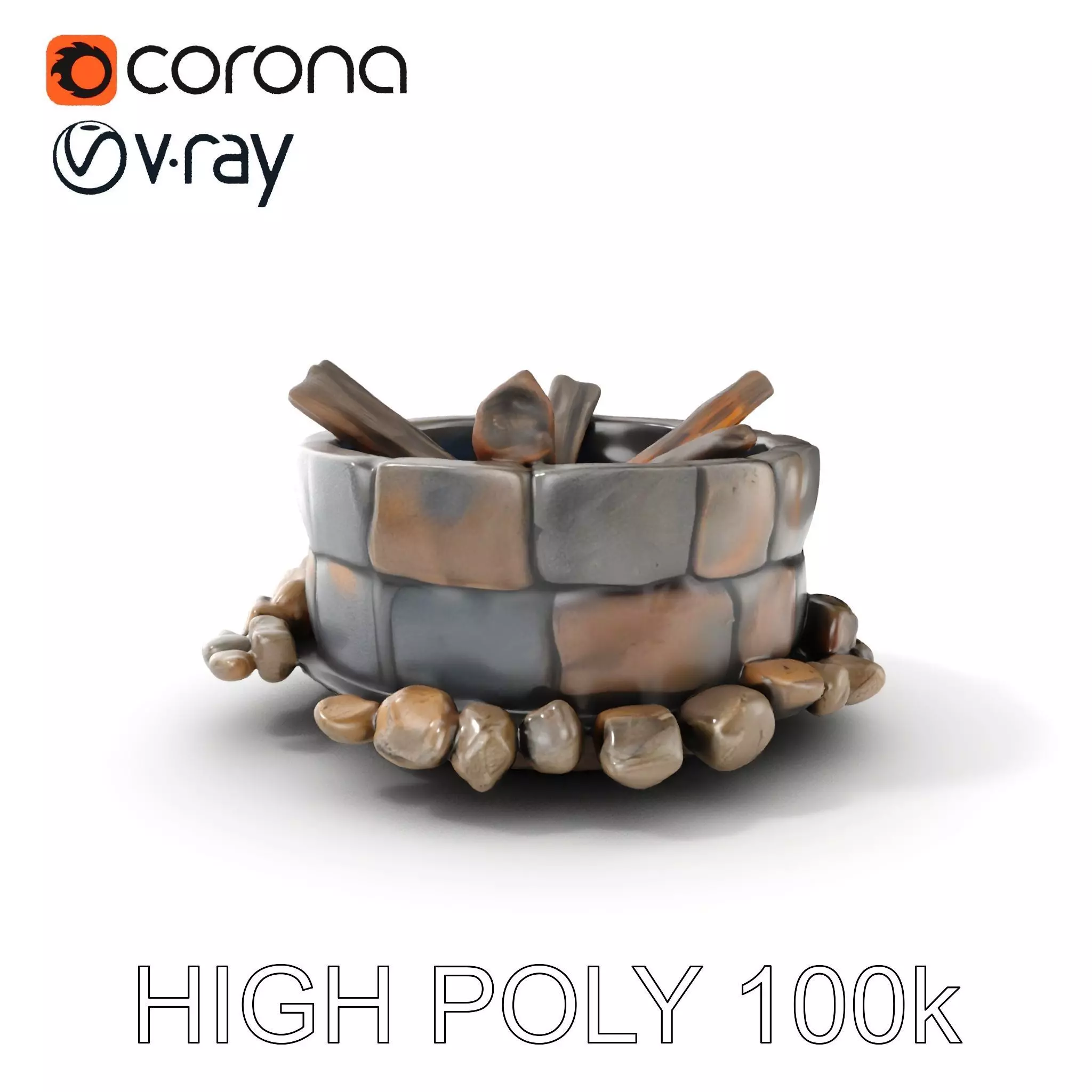 Realistic Stone Fire Pit D Model Pack Low-poly 3D model_0