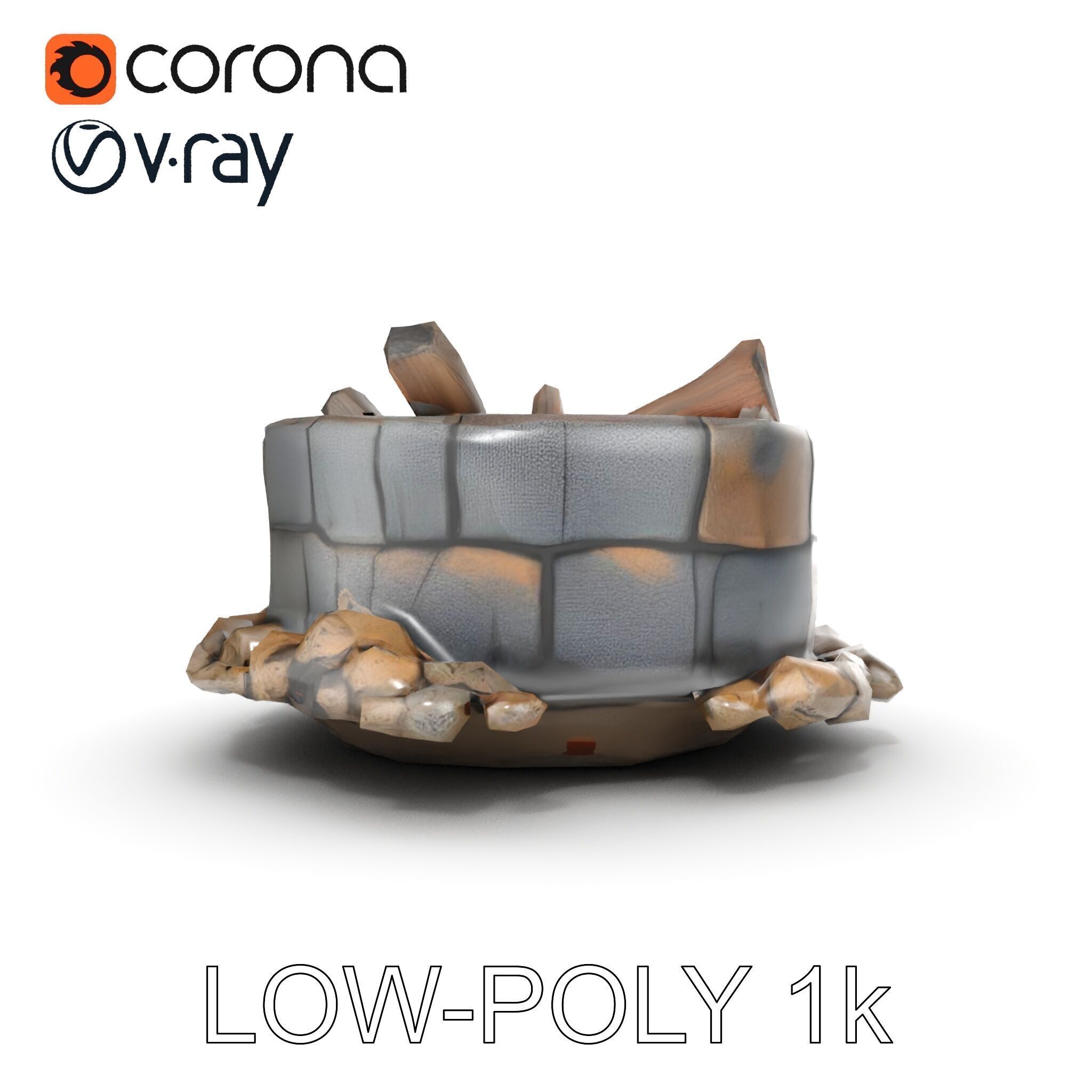Realistic Stone Fire Pit D Model Pack Low-poly 3D model_14