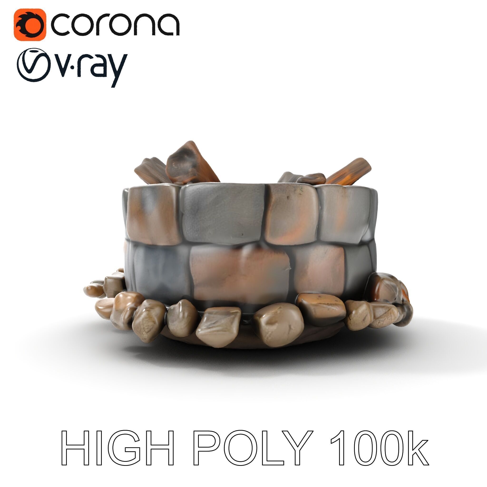 Realistic Stone Fire Pit D Model Pack Low-poly 3D model_18
