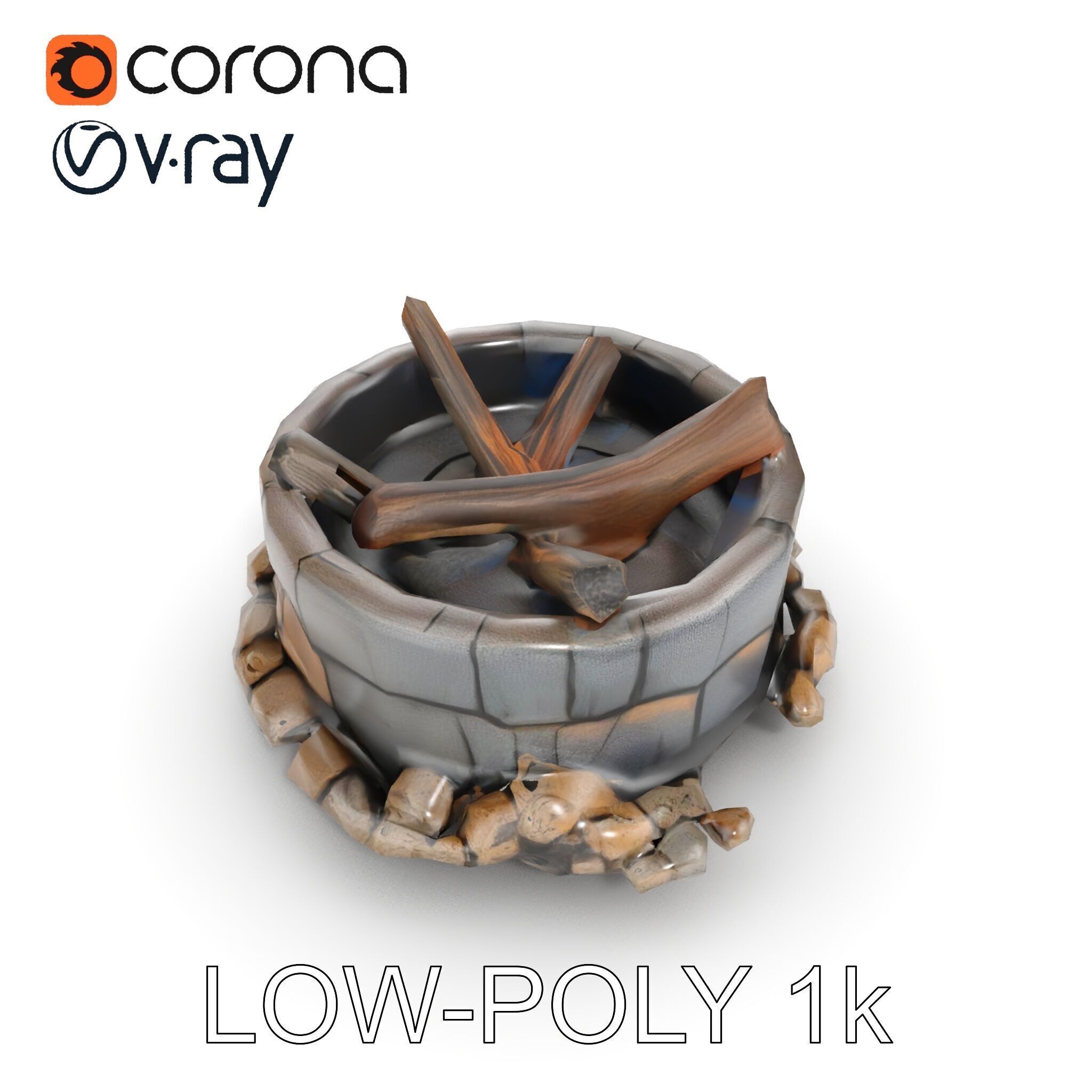 Realistic Stone Fire Pit D Model Pack Low-poly 3D model_7