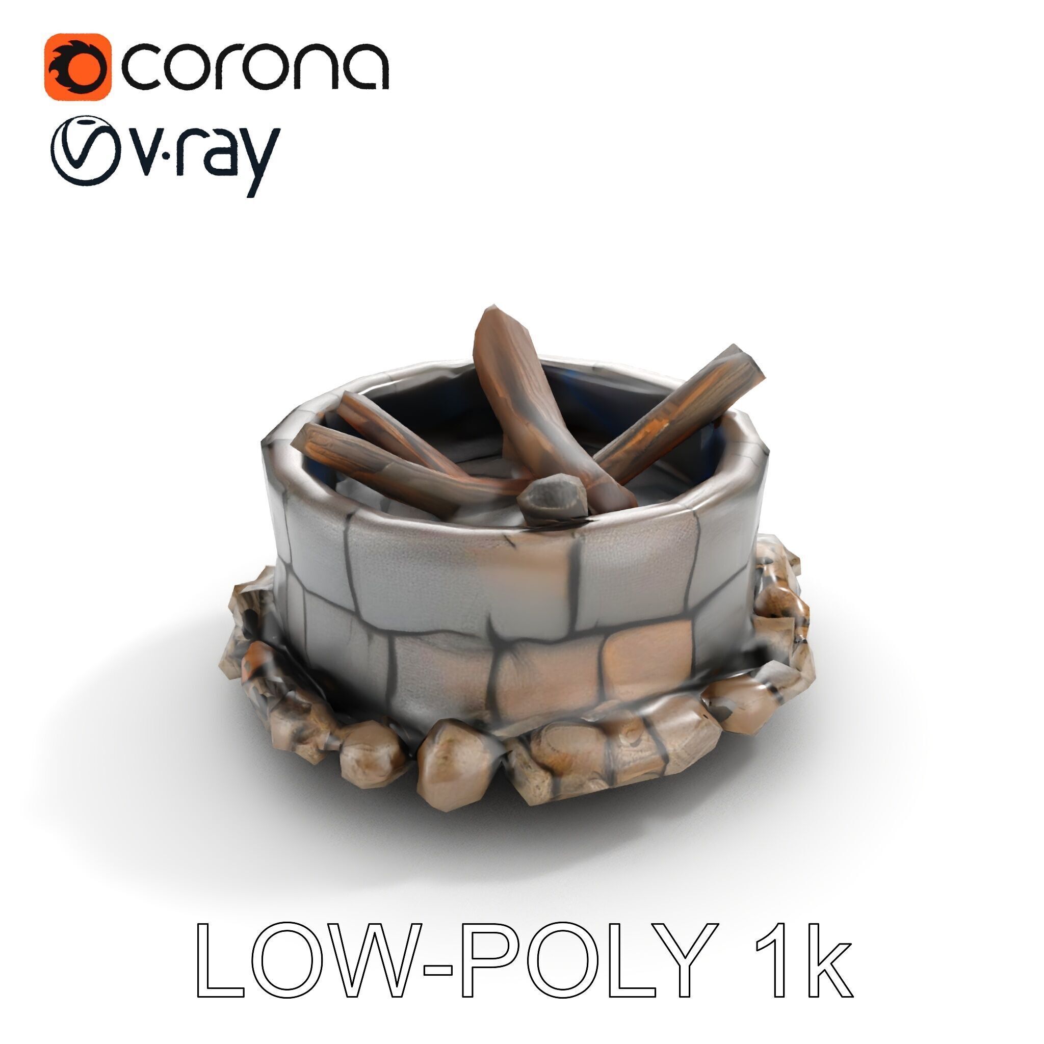 Realistic Stone Fire Pit D Model Pack Low-poly 3D model_12