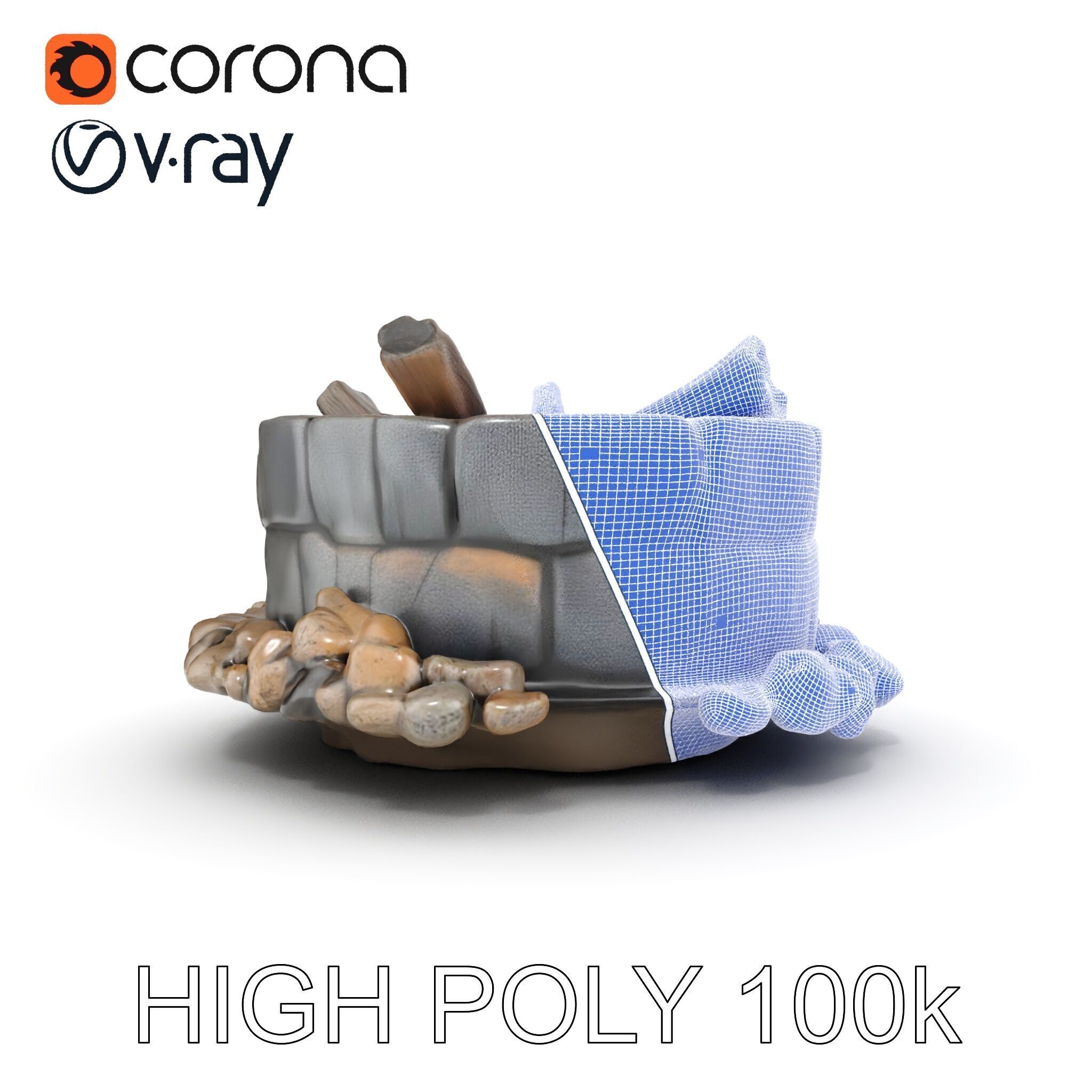 Realistic Stone Fire Pit D Model Pack Low-poly 3D model_35