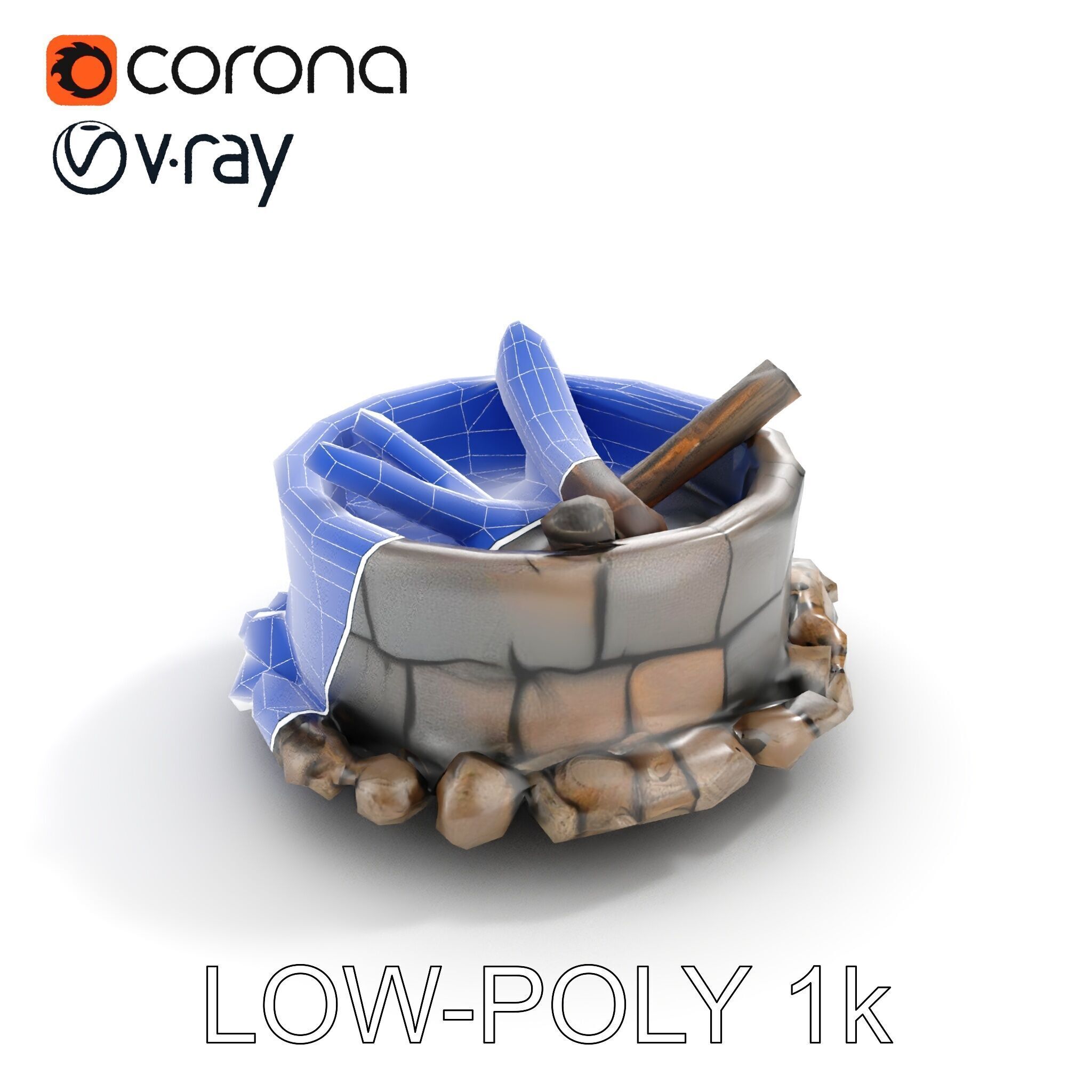Realistic Stone Fire Pit D Model Pack Low-poly 3D model_25