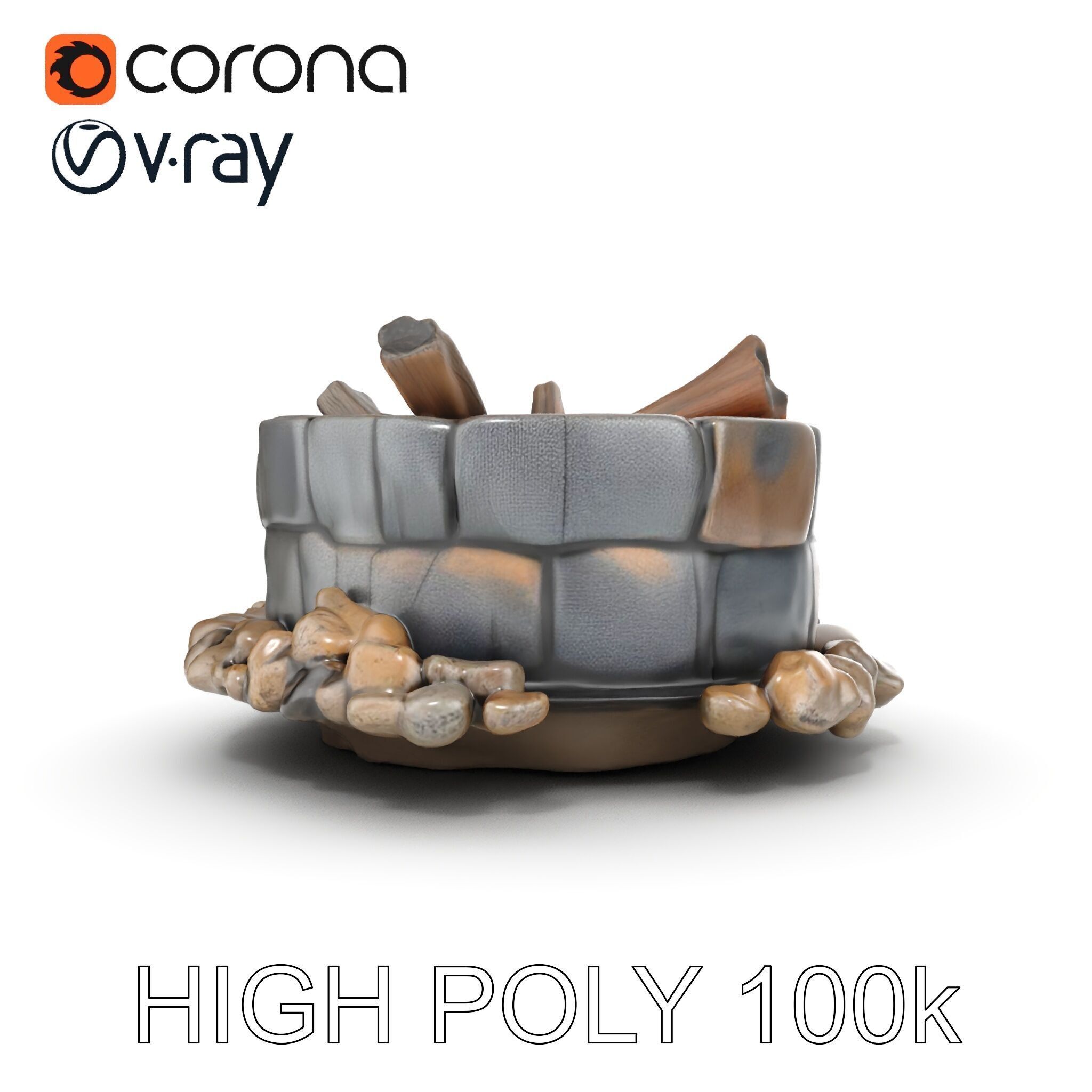 Realistic Stone Fire Pit D Model Pack Low-poly 3D model_26