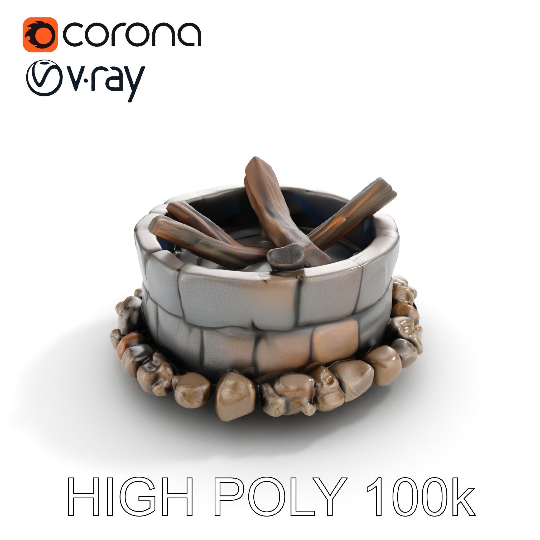 Realistic Stone Fire Pit D Model Pack Low-poly 3D model_10