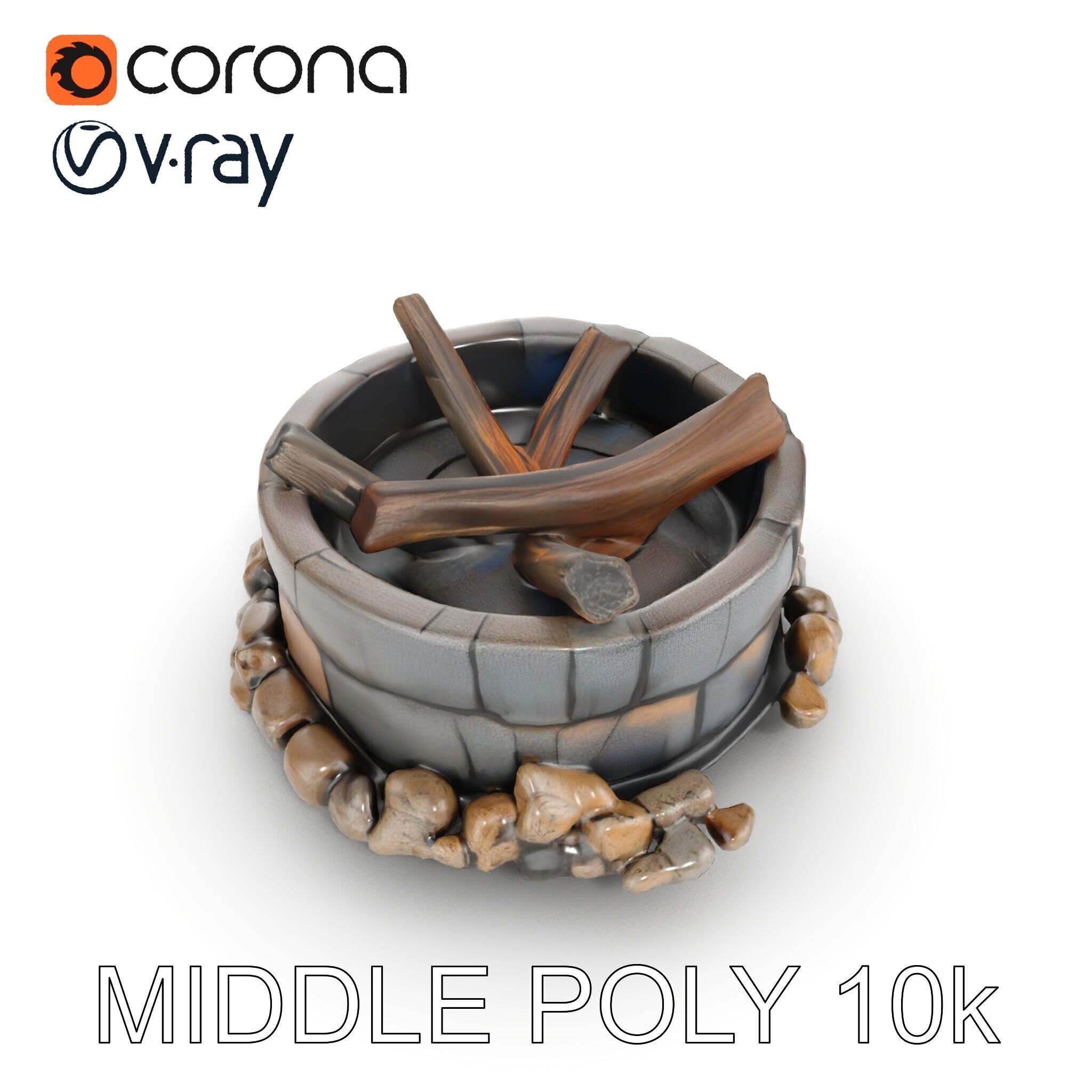 Realistic Stone Fire Pit D Model Pack Low-poly 3D model_6