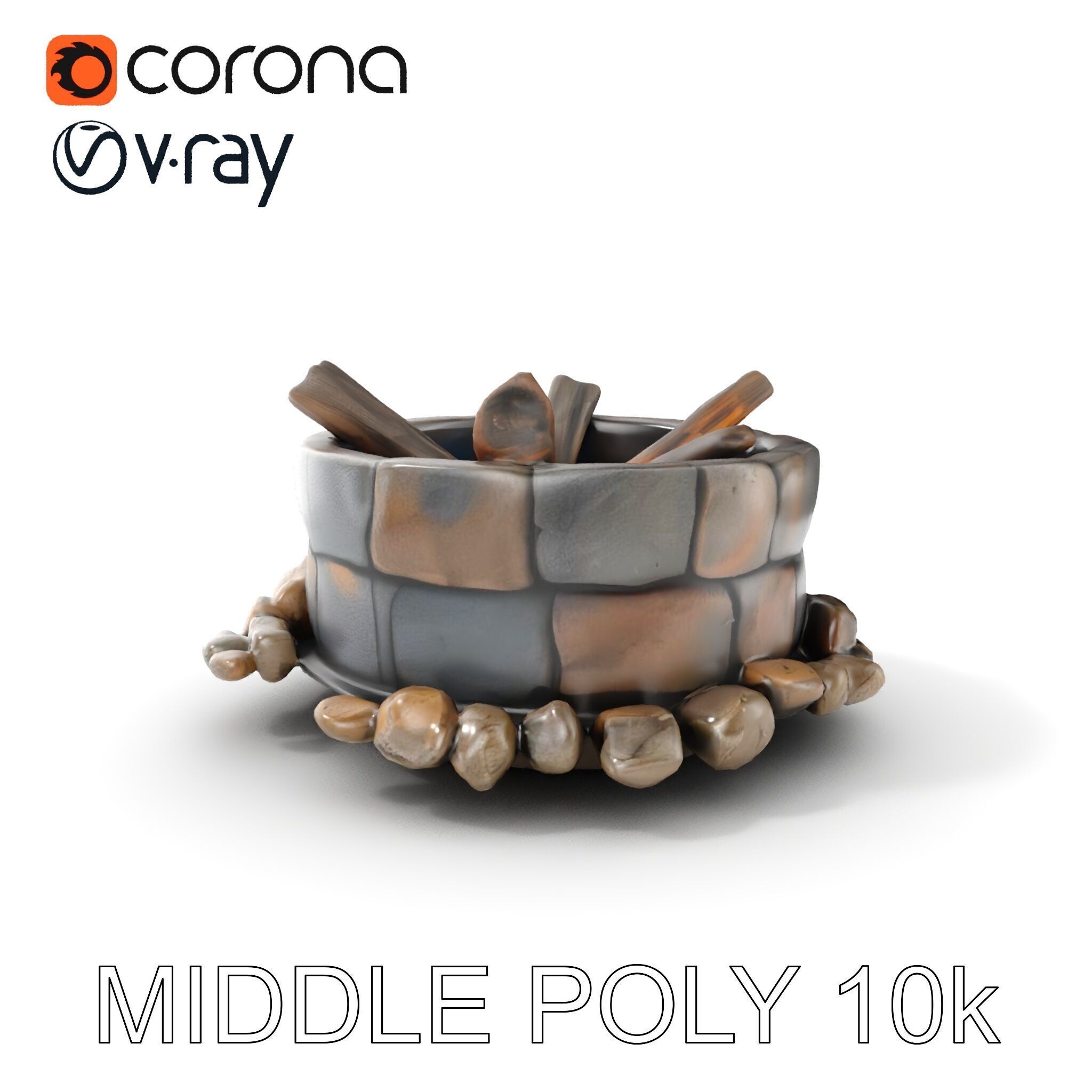 Realistic Stone Fire Pit D Model Pack Low-poly 3D model_8