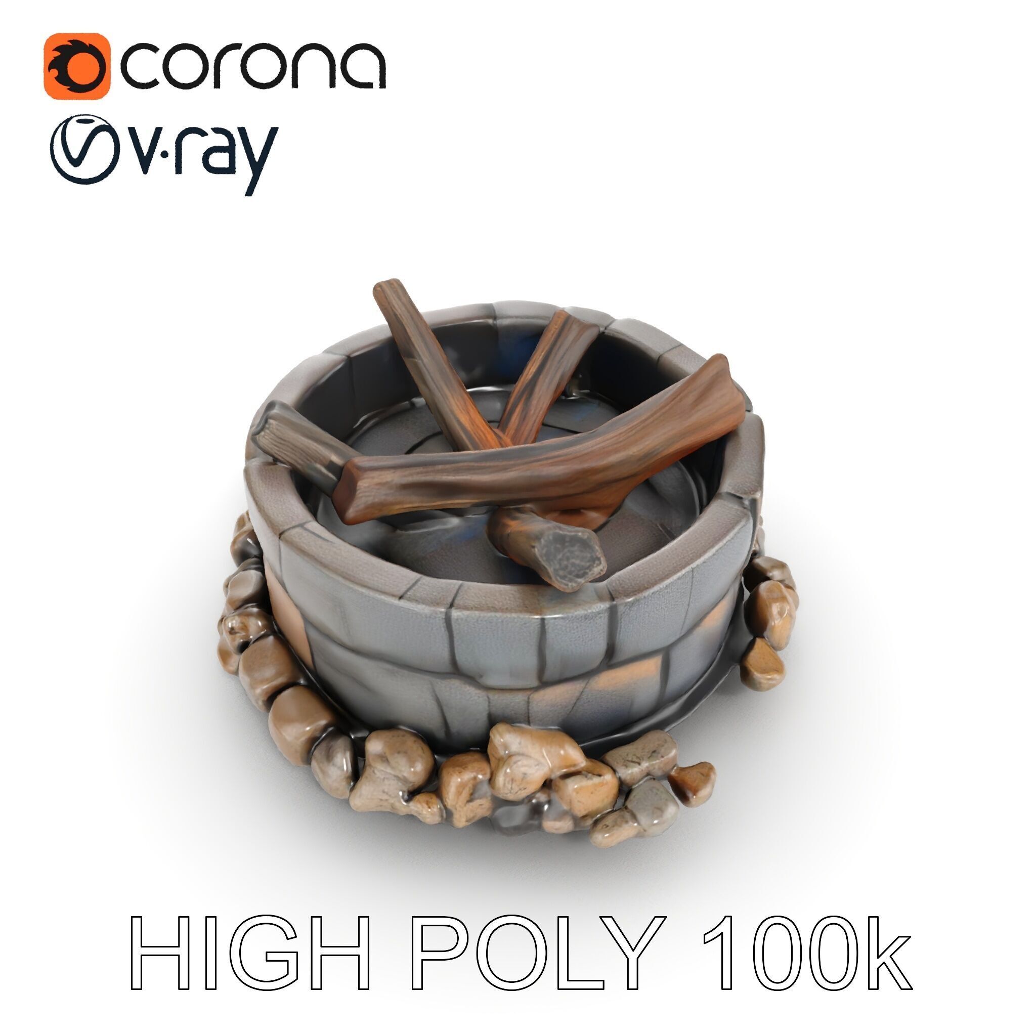 Realistic Stone Fire Pit D Model Pack Low-poly 3D model_15