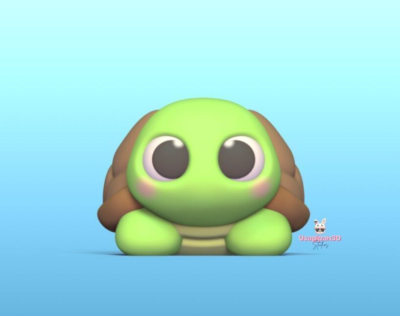 Cute Round Turtle and Keychain Version 3D print model_1