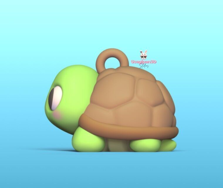 Cute Round Turtle and Keychain Version 3D print model_7