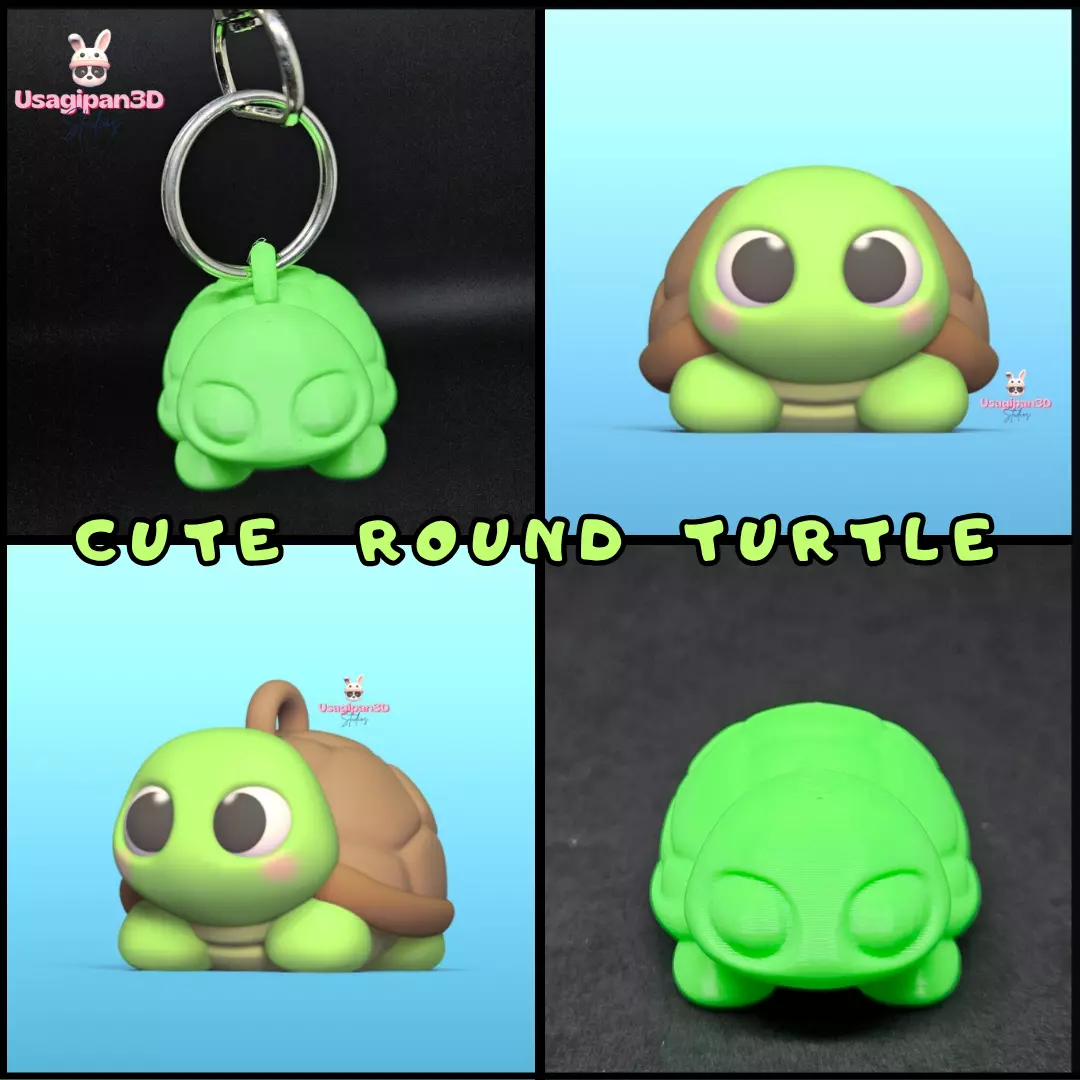 Cute Round Turtle and Keychain Version 3D print model_0