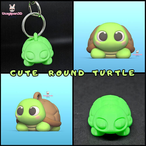 Cute Round Turtle and Keychain Version 3D print model