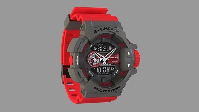 Casio G-Shock GA-400GB Silver RED Low-poly 3D model