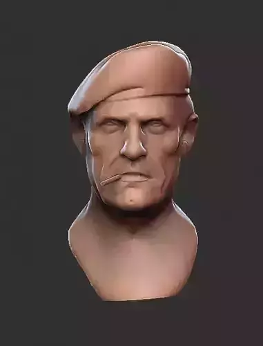 Fighter head of man wearing beret 3D model