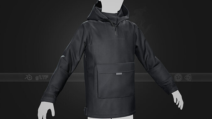 Black Anorak Jacket Low-poly 3D model
