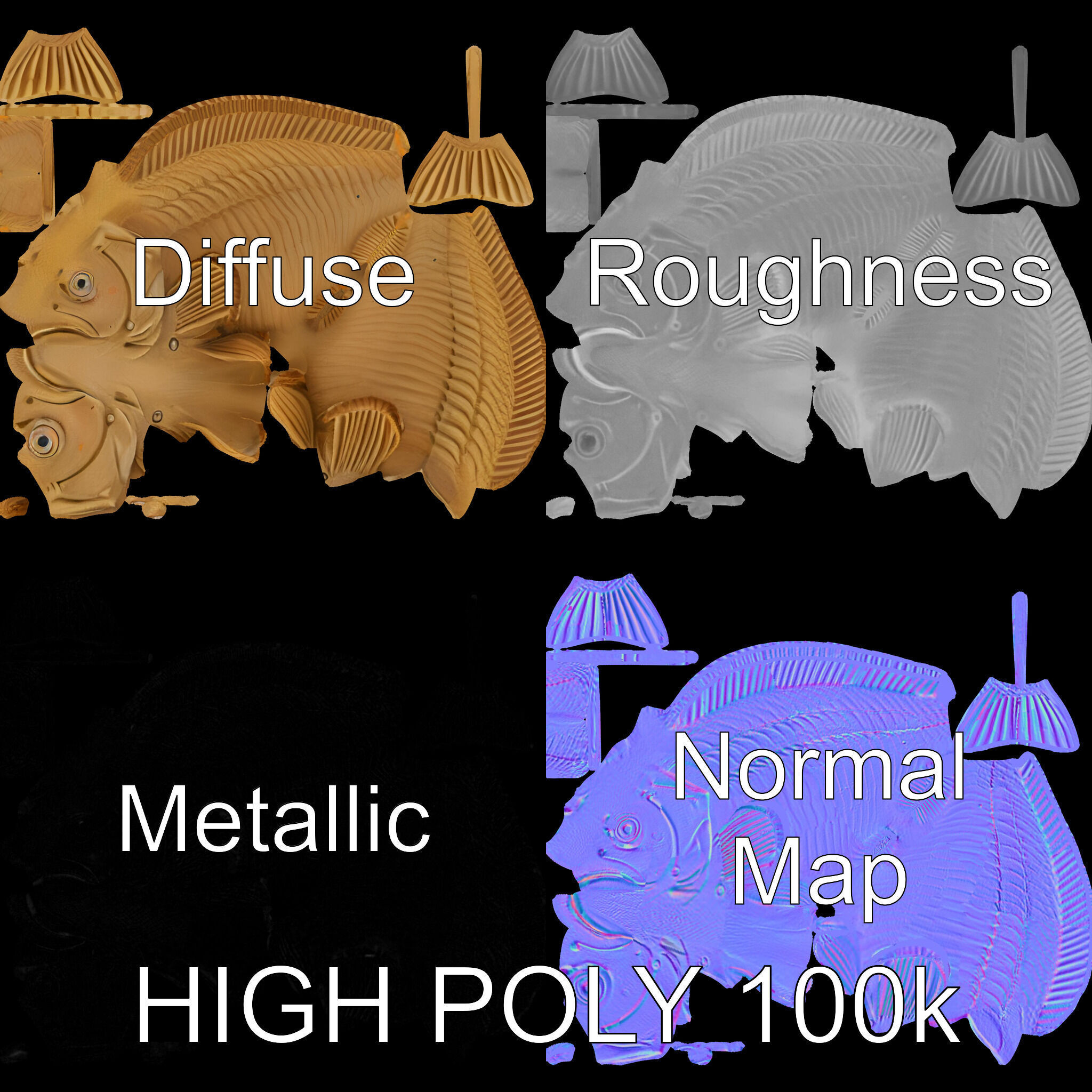 Realistic Wooden Fish Sculpture D Model Pack Low-poly 3D model_3