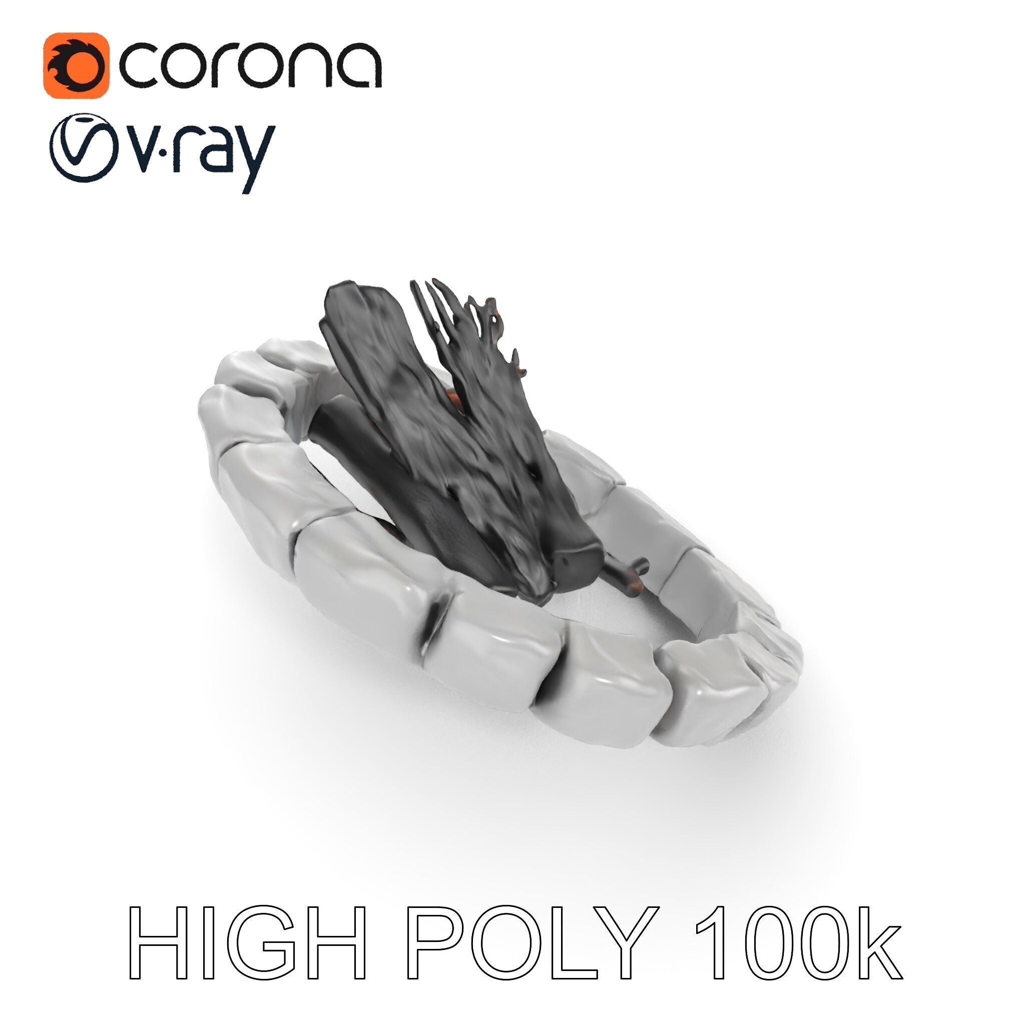 Outdoor Campfire Ring with Charred Logs Model Pack Low-poly 3D model_21