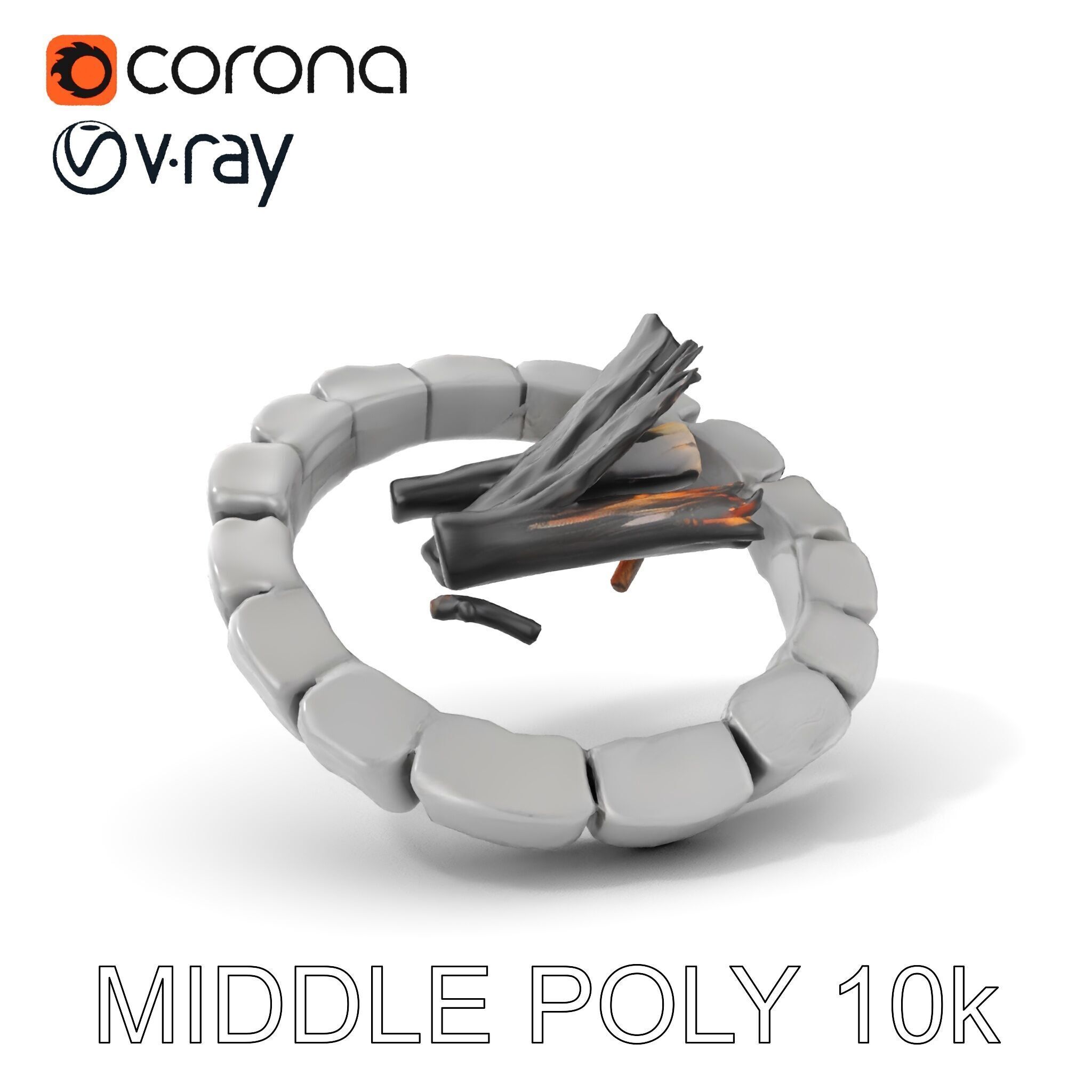 Outdoor Campfire Ring with Charred Logs Model Pack Low-poly 3D model_6