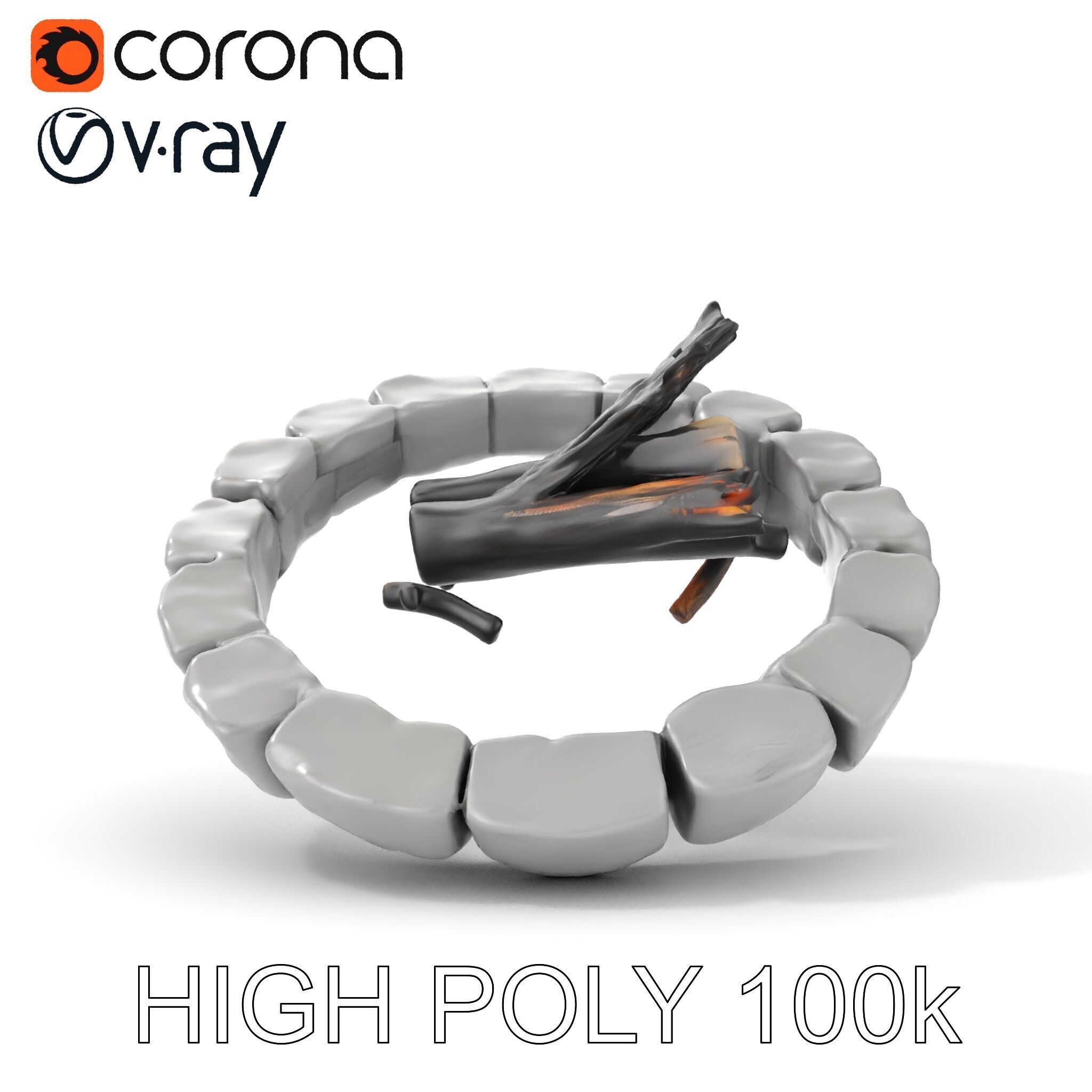 Outdoor Campfire Ring with Charred Logs Model Pack Low-poly 3D model_18