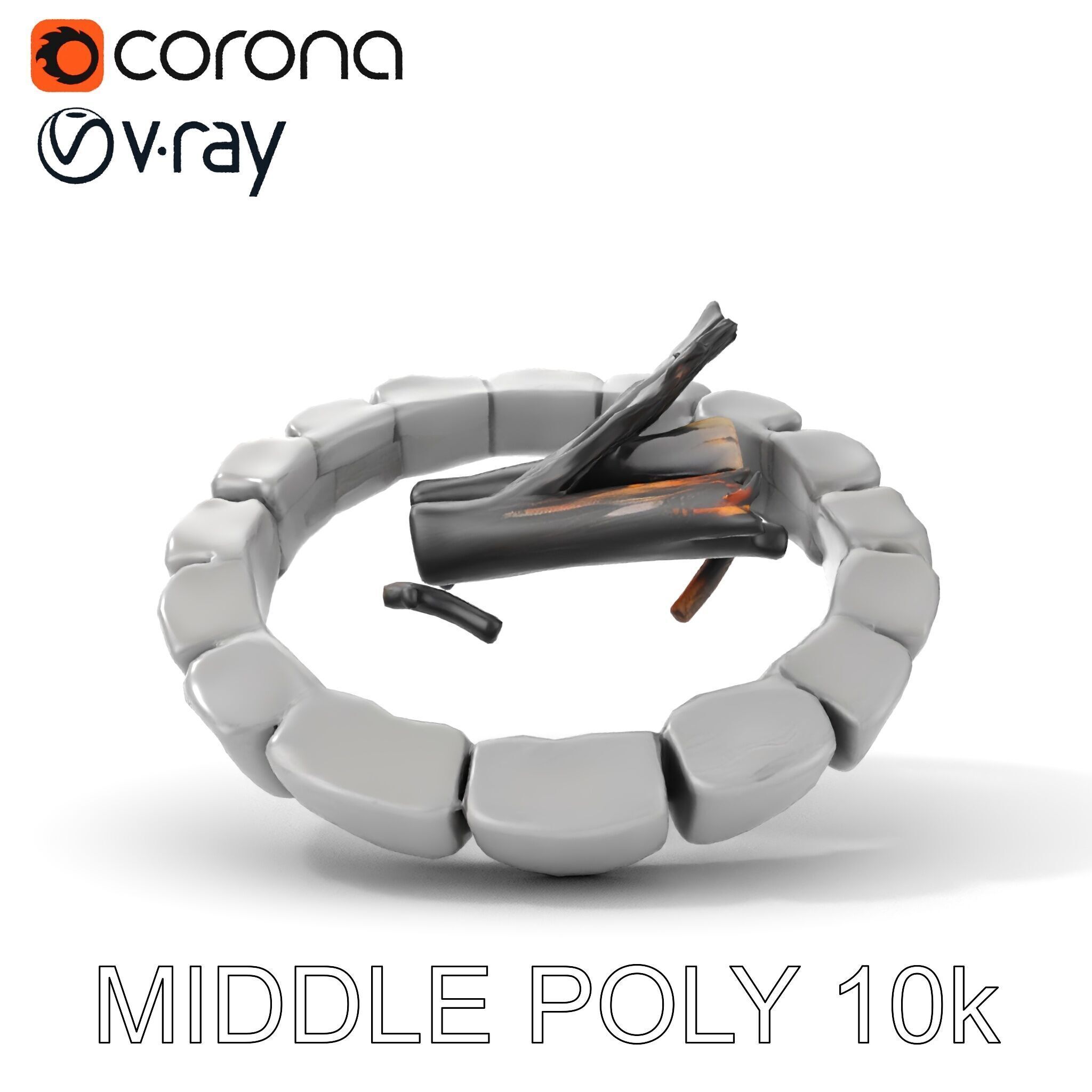 Outdoor Campfire Ring with Charred Logs Model Pack Low-poly 3D model_19