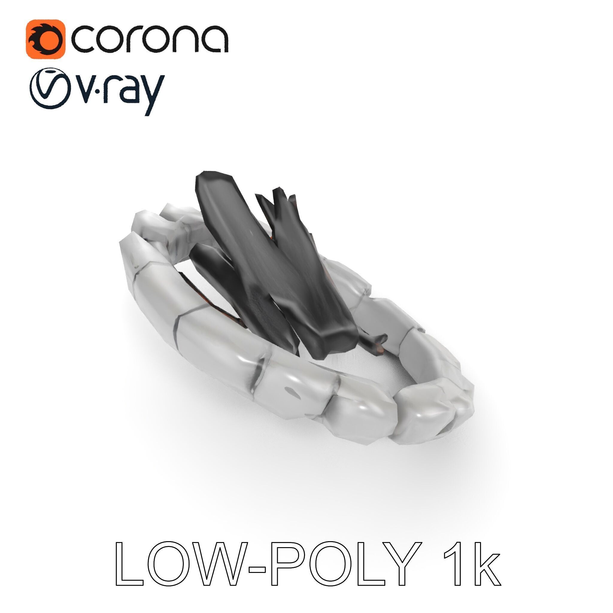 Outdoor Campfire Ring with Charred Logs Model Pack Low-poly 3D model_7