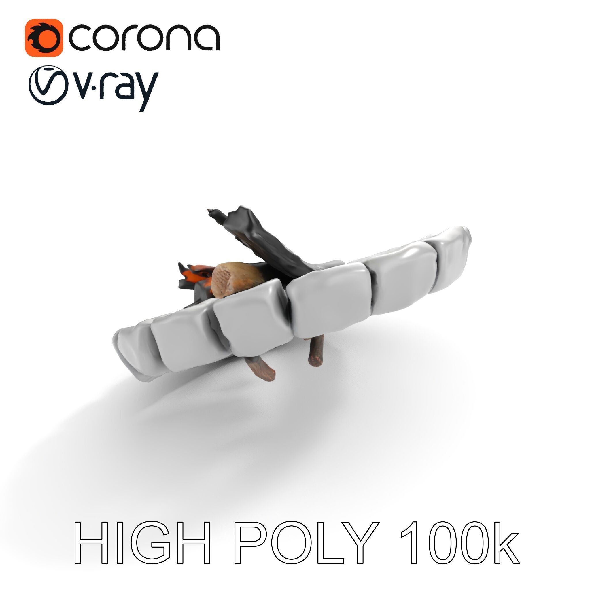 Outdoor Campfire Ring with Charred Logs Model Pack Low-poly 3D model_12