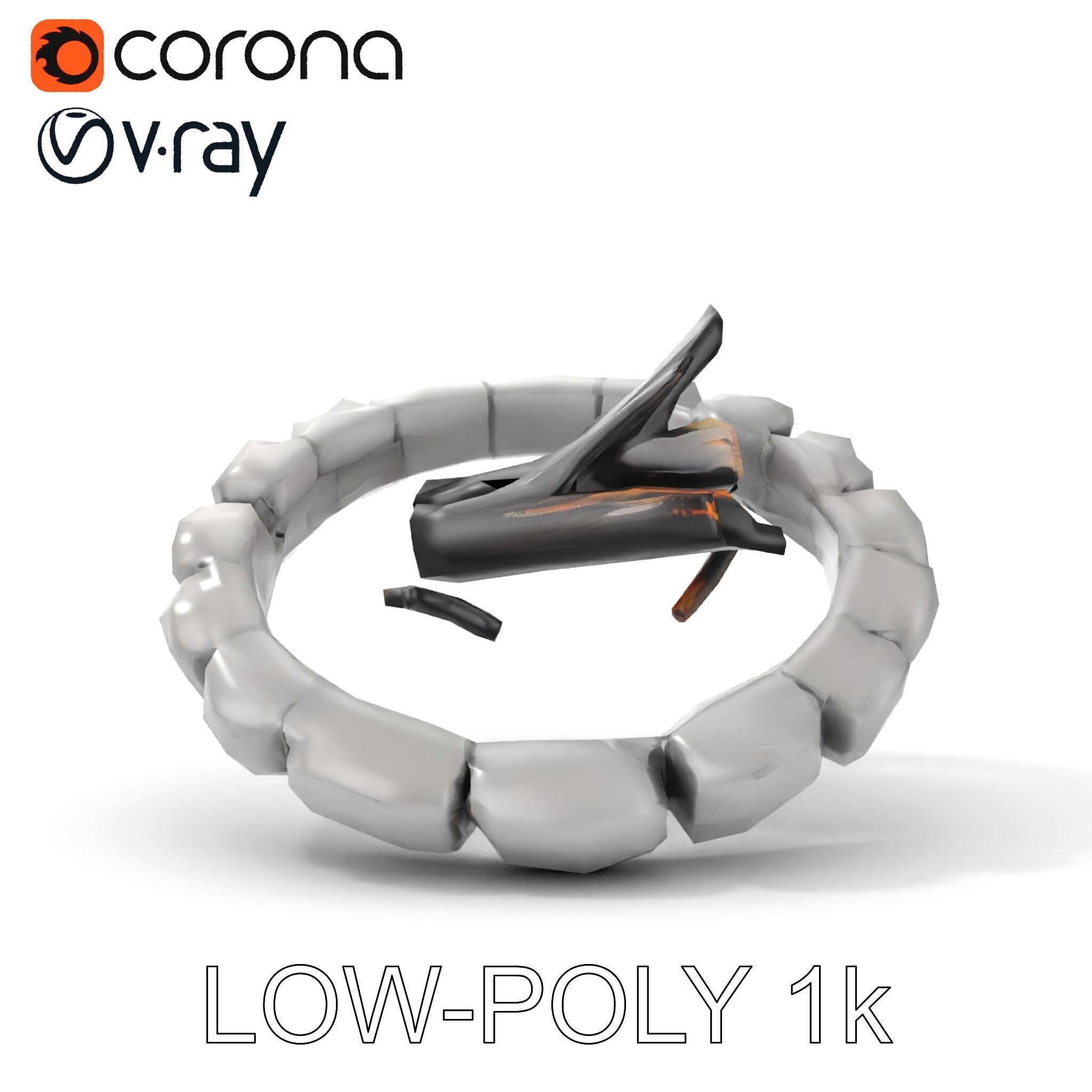 Outdoor Campfire Ring with Charred Logs Model Pack Low-poly 3D model_11