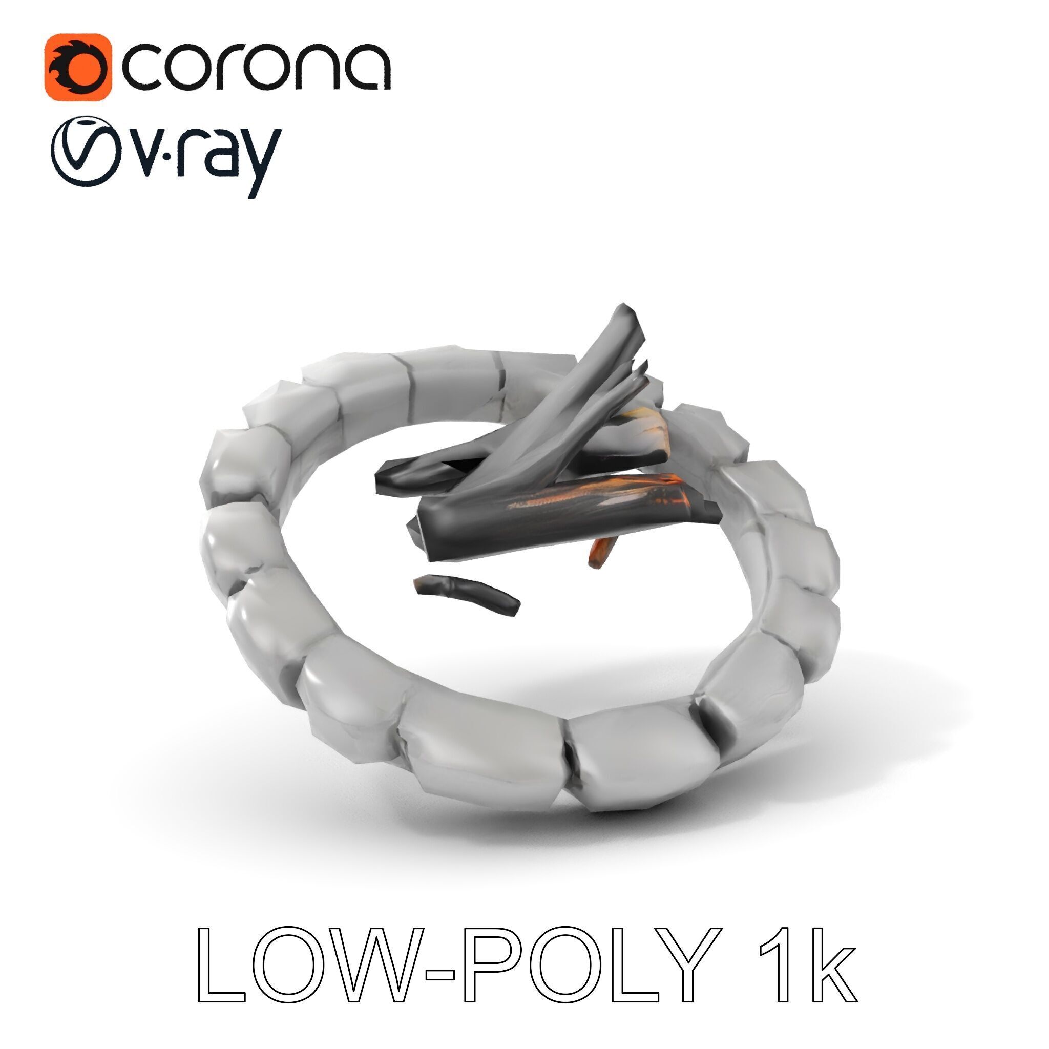 Outdoor Campfire Ring with Charred Logs Model Pack Low-poly 3D model_14