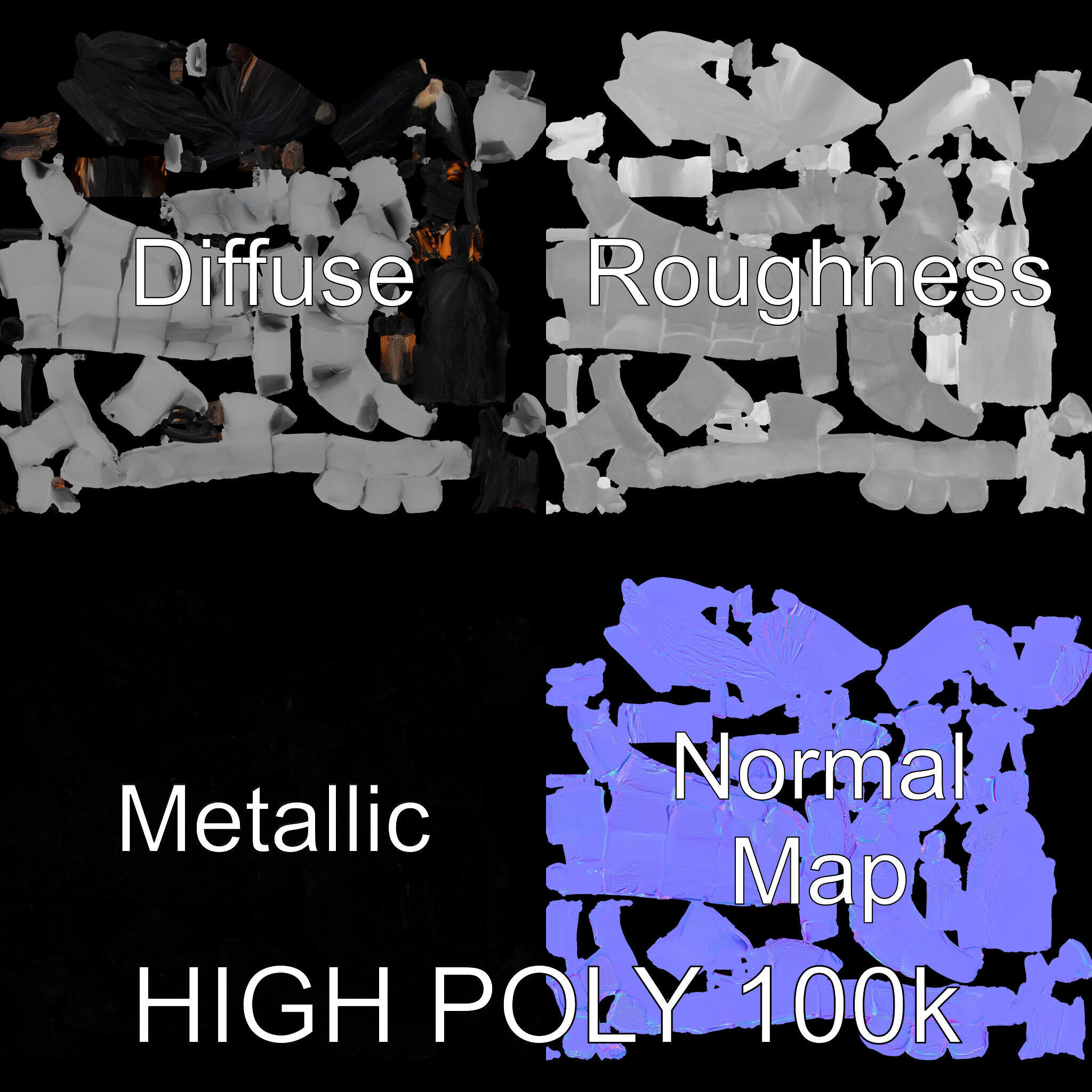 Outdoor Campfire Ring with Charred Logs Model Pack Low-poly 3D model_3