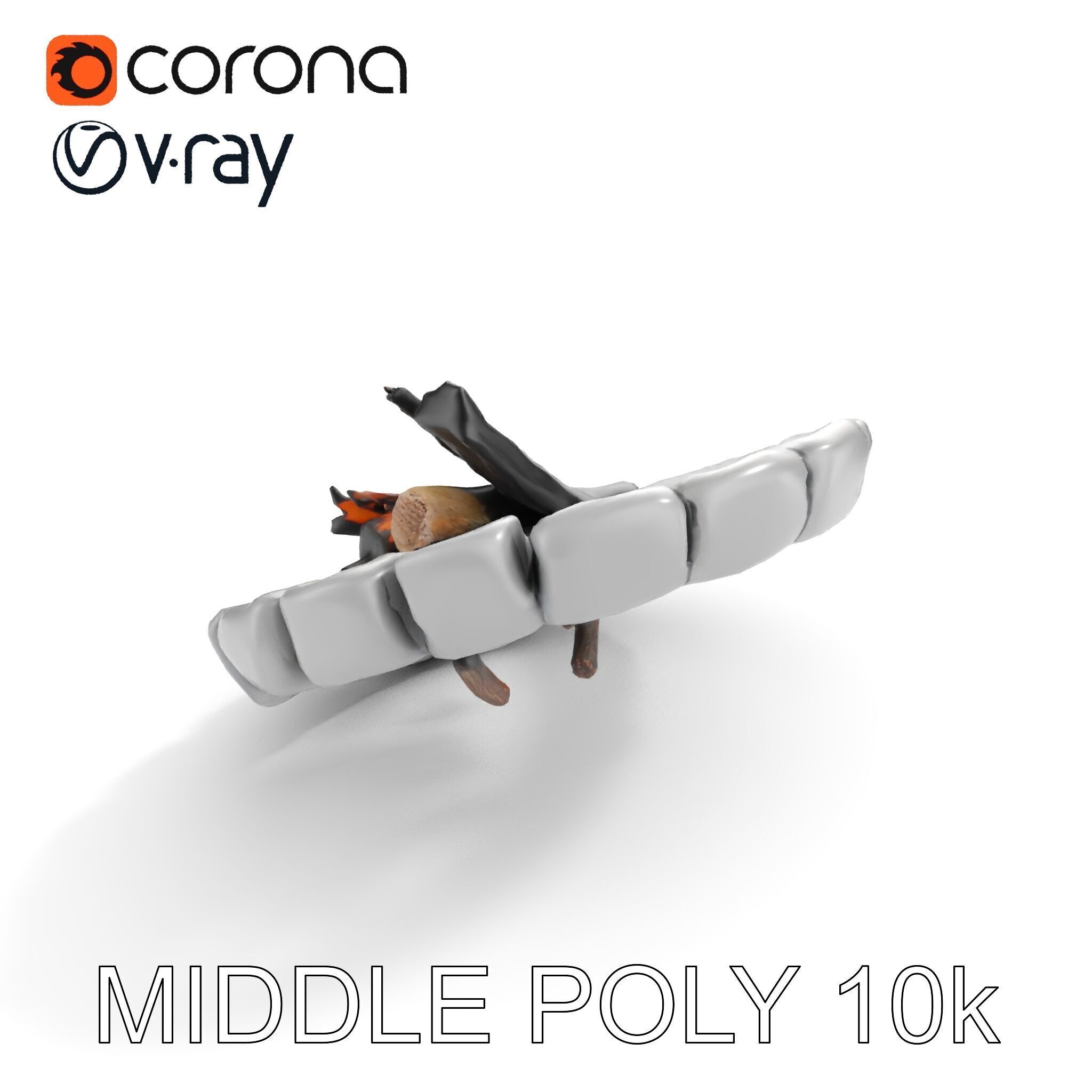 Outdoor Campfire Ring with Charred Logs Model Pack Low-poly 3D model_8