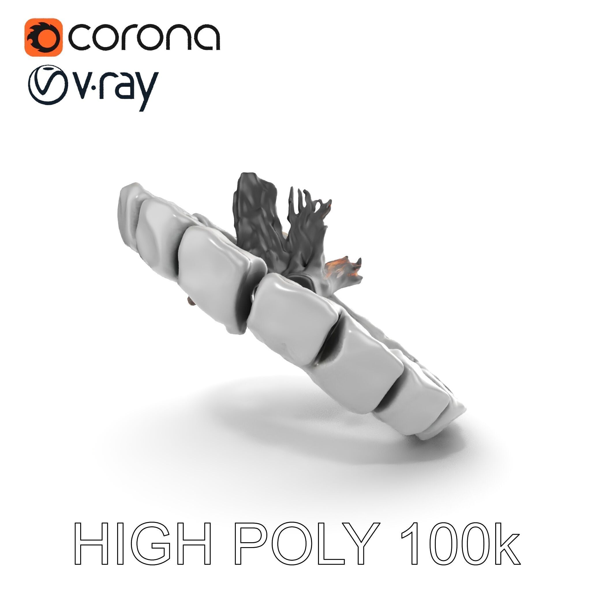 Outdoor Campfire Ring with Charred Logs Model Pack Low-poly 3D model_27