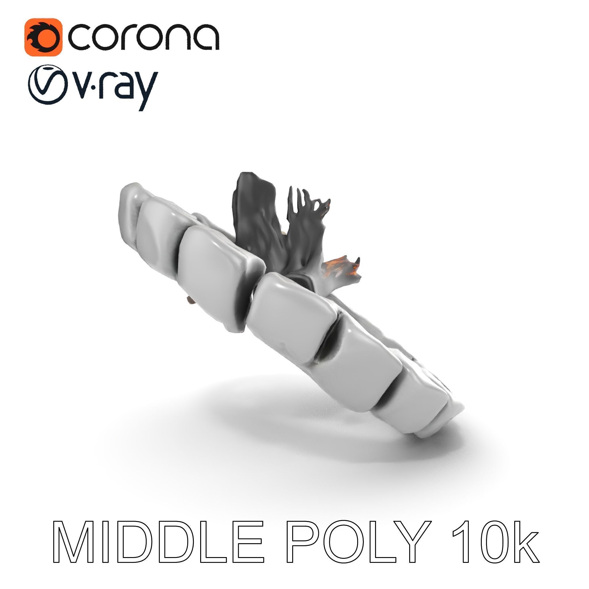 Outdoor Campfire Ring with Charred Logs Model Pack Low-poly 3D model_10