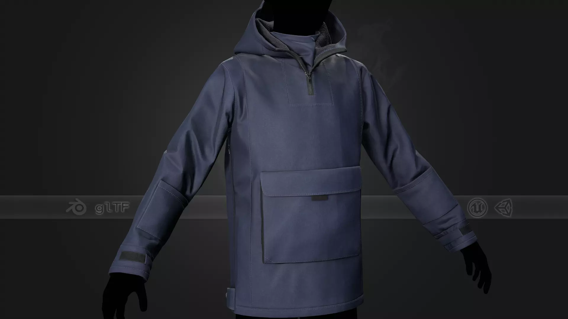 Blue Anorak Jacket Low-poly 3D model
