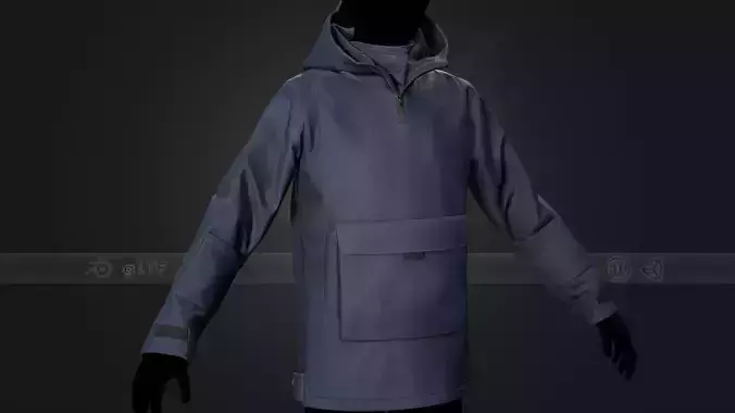 Blue Anorak Jacket Low-poly 3D model