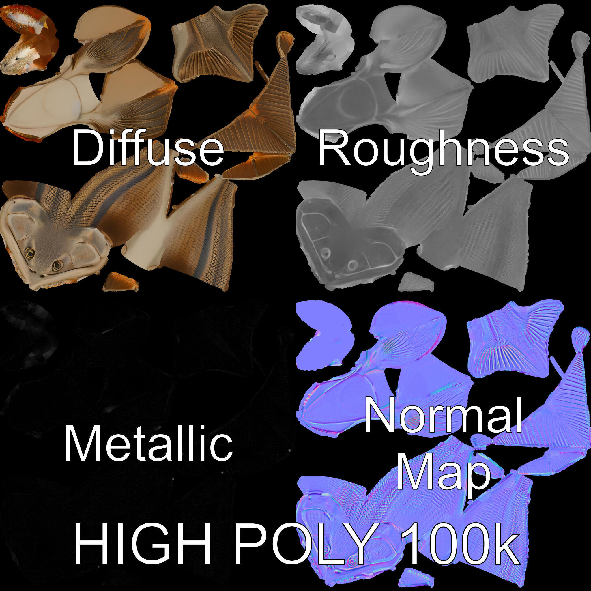 Prehistoric Fish D Model Pack with PBR Textures Low-poly 3D model_3