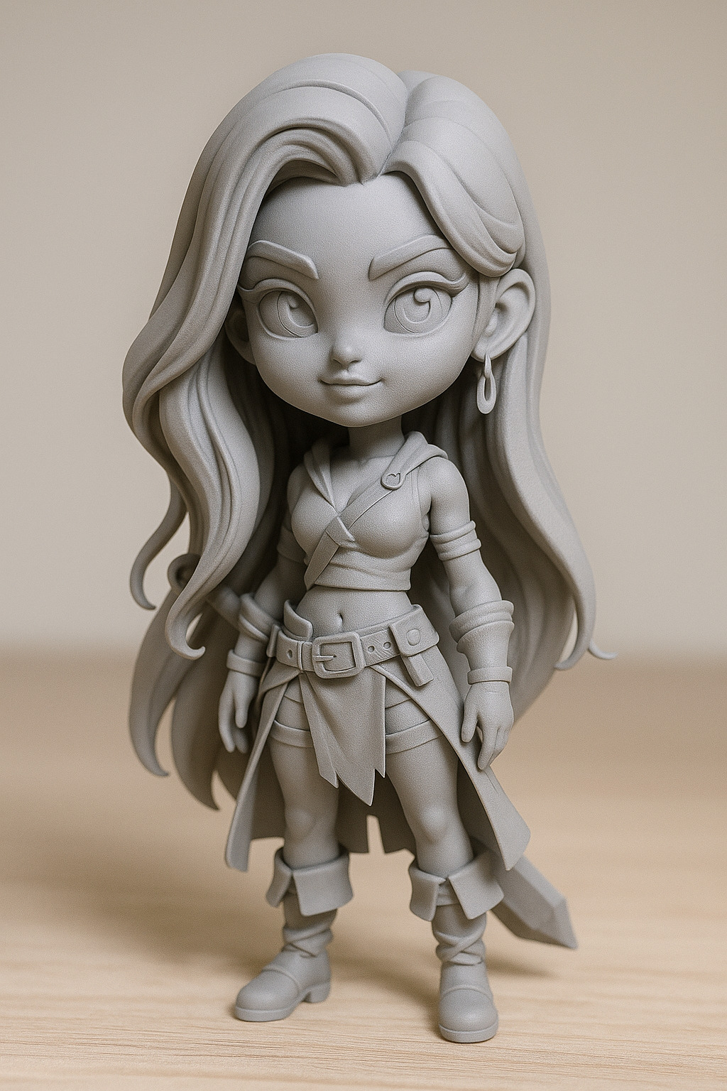 Chibi Warrior Girl in Fantasy Outfit   3D print model_3