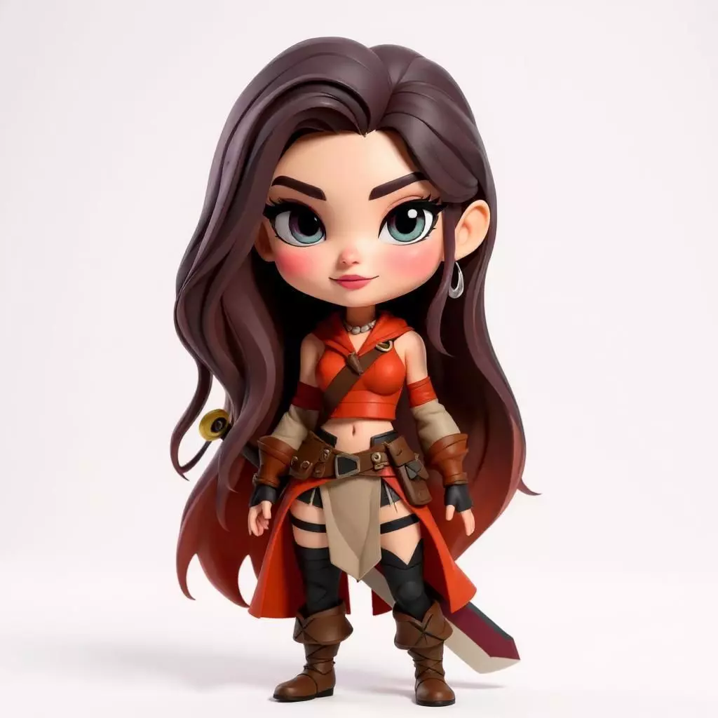 Chibi Warrior Girl in Fantasy Outfit   3D print model_0