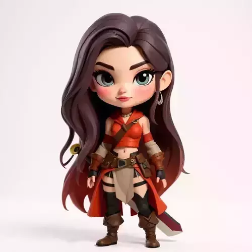 Chibi Warrior Girl in Fantasy Outfit  